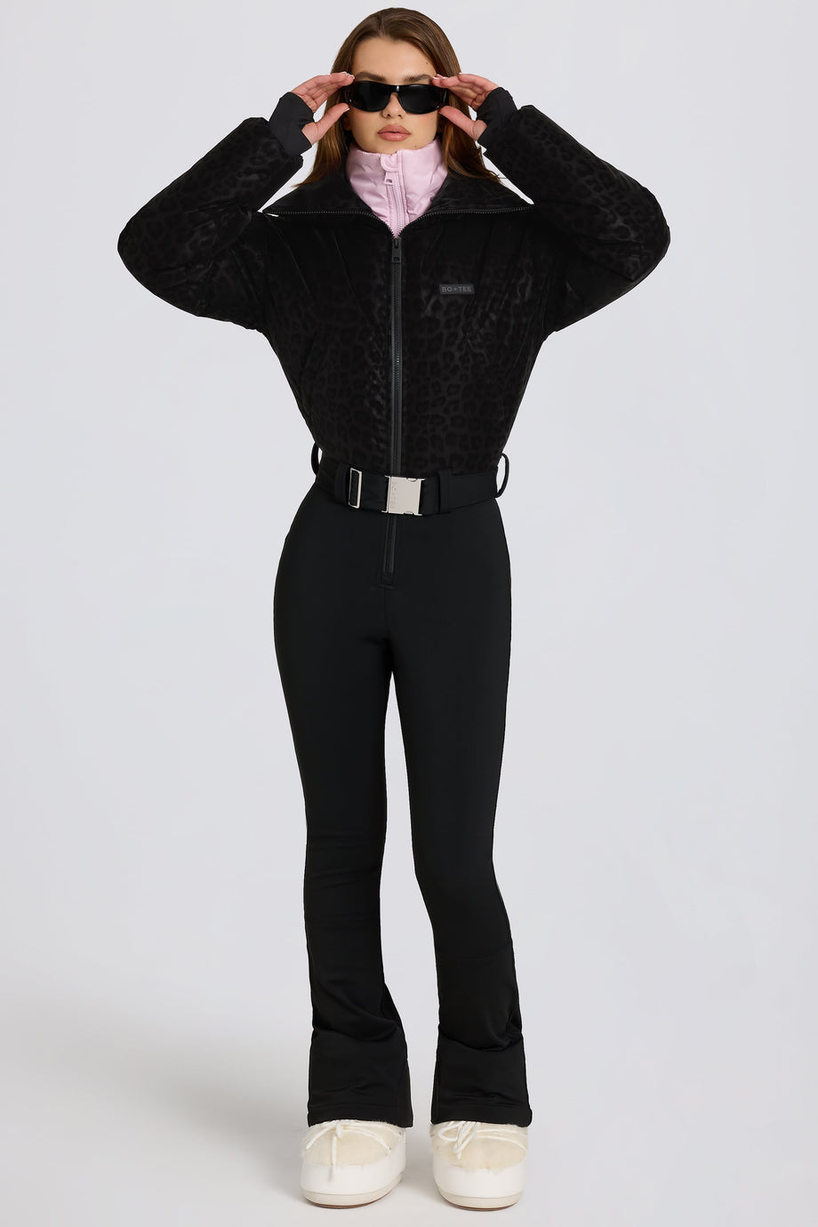 Waterproof Belted Layered Ski Suit in Black