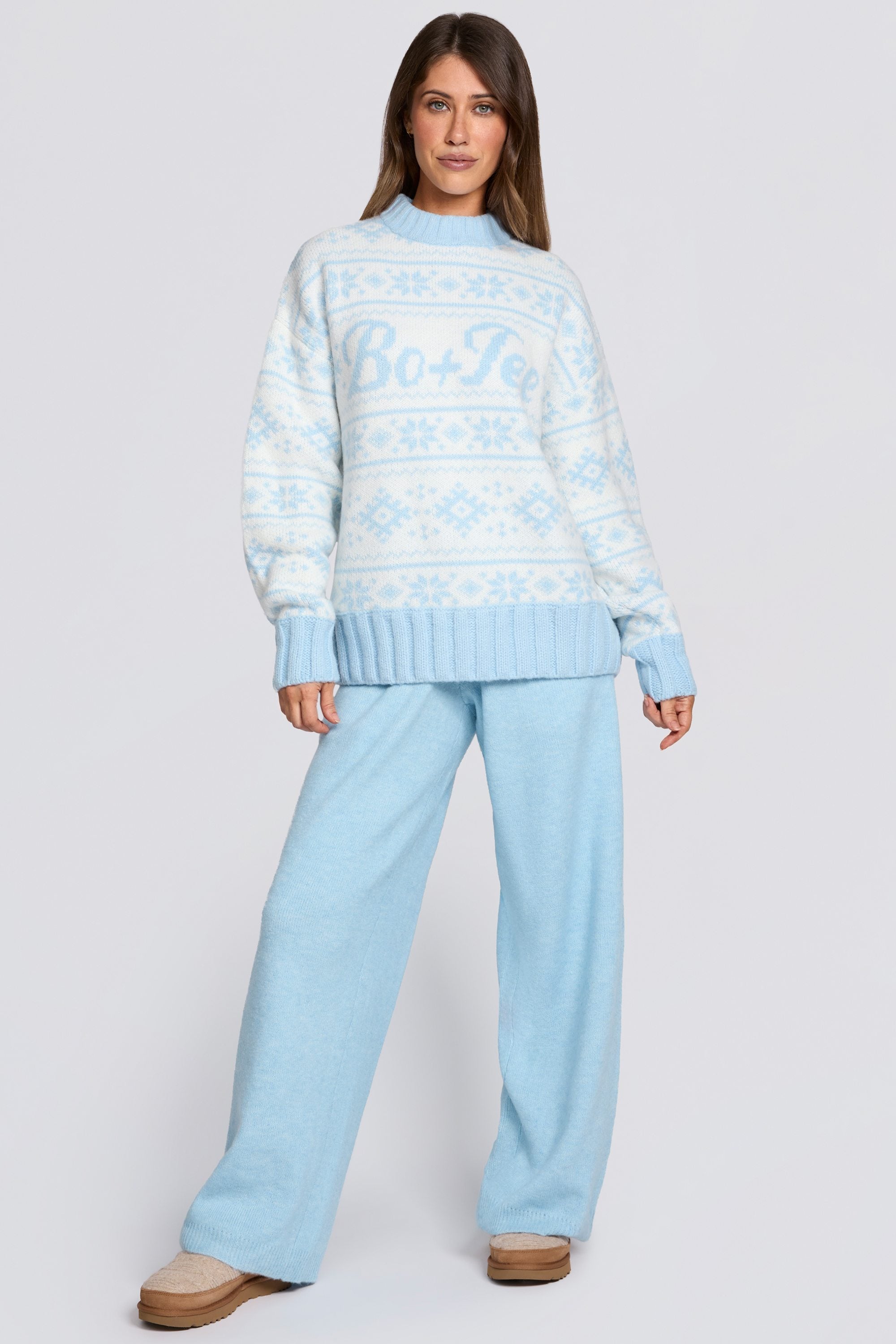 Jacquard-Knit Oversized Jumper in Powder Blue