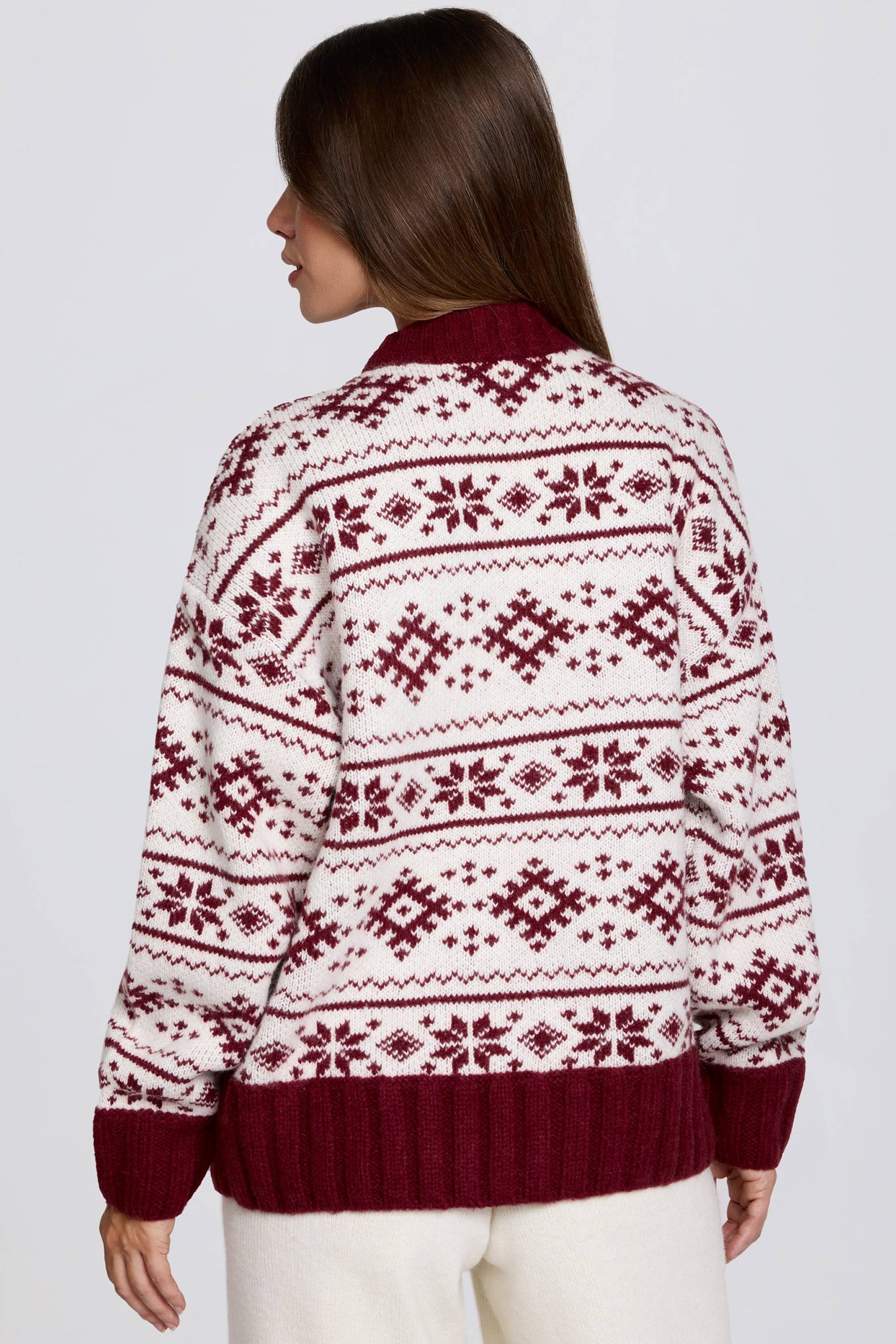 Jacquard-Knit Oversized Jumper in Crimson Red