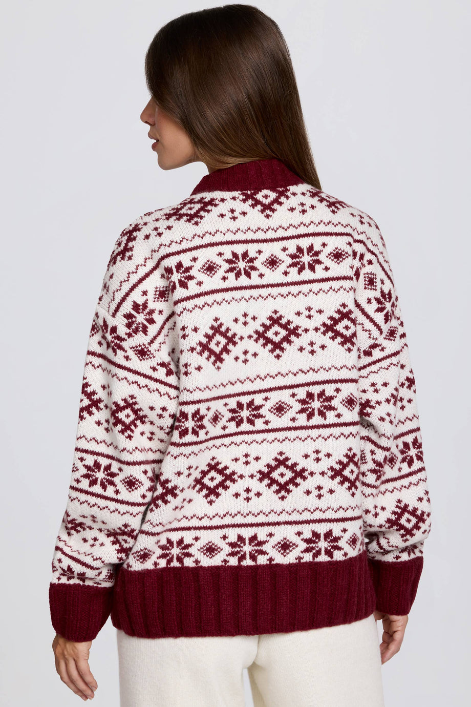 Jacquard-Knit Oversized Jumper in Crimson Red