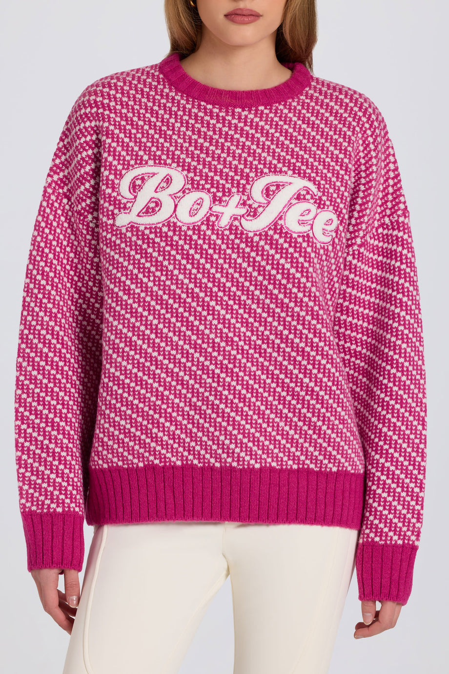 Knit Logo Oversized Jumper in Magenta Pink