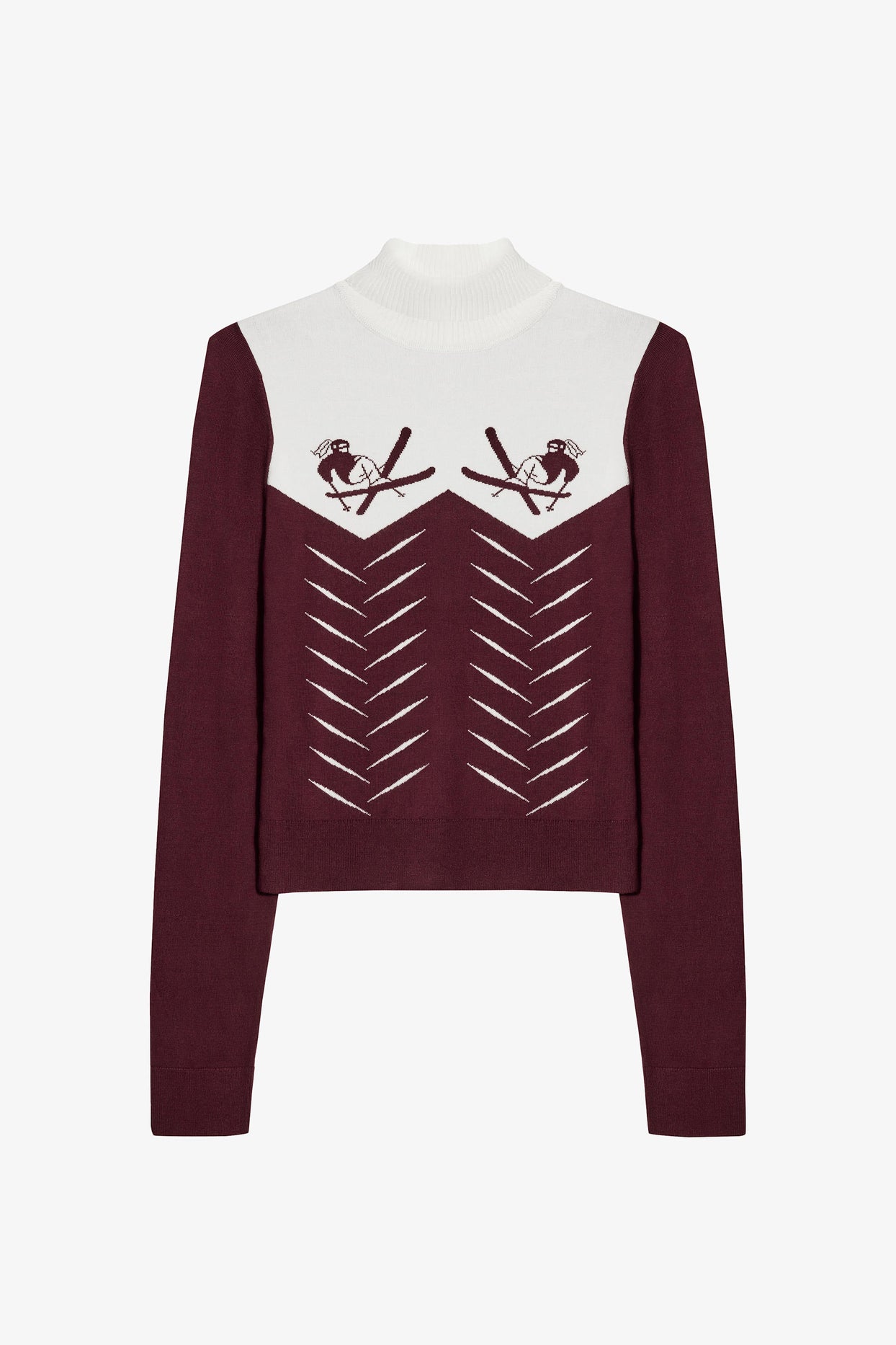 Knit Long-Sleeve Fitted Top in Burgundy