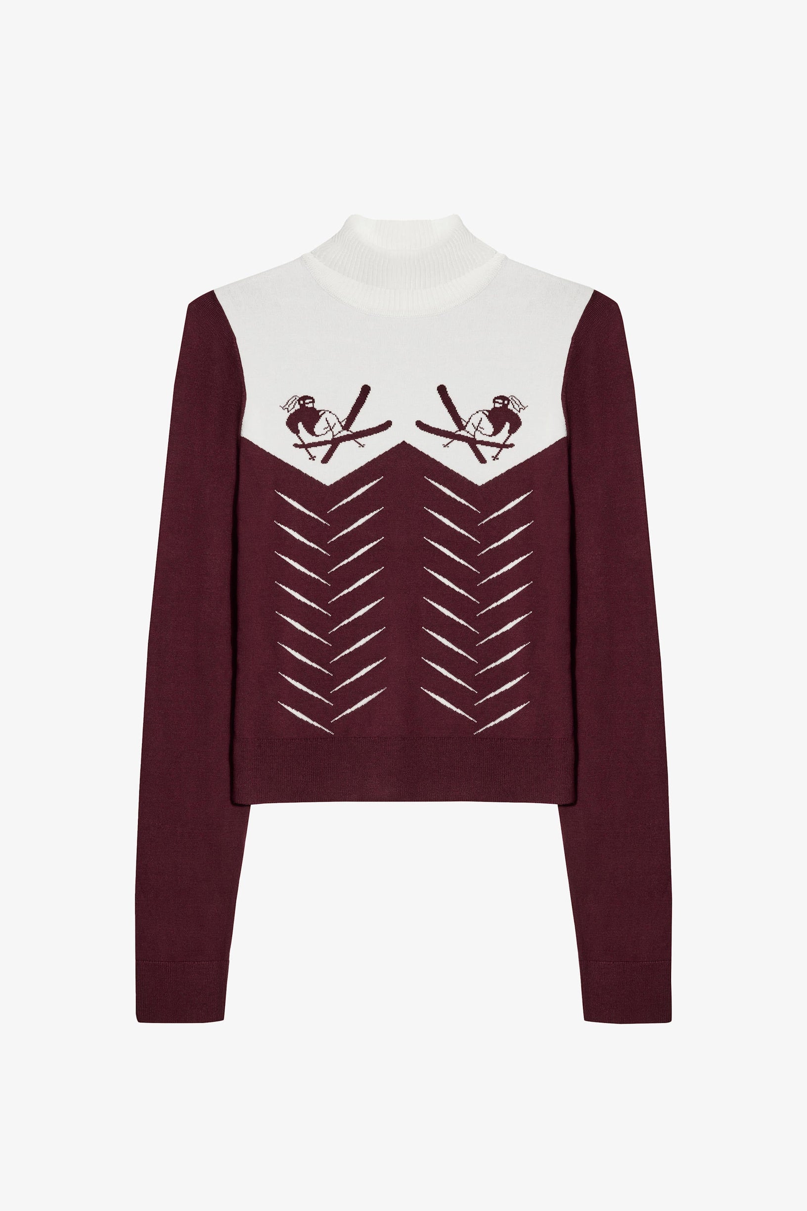 Knit Long-Sleeve Fitted Top in Burgundy - 2