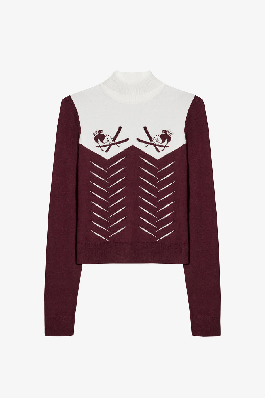 Knit Long-Sleeve Fitted Top in Burgundy