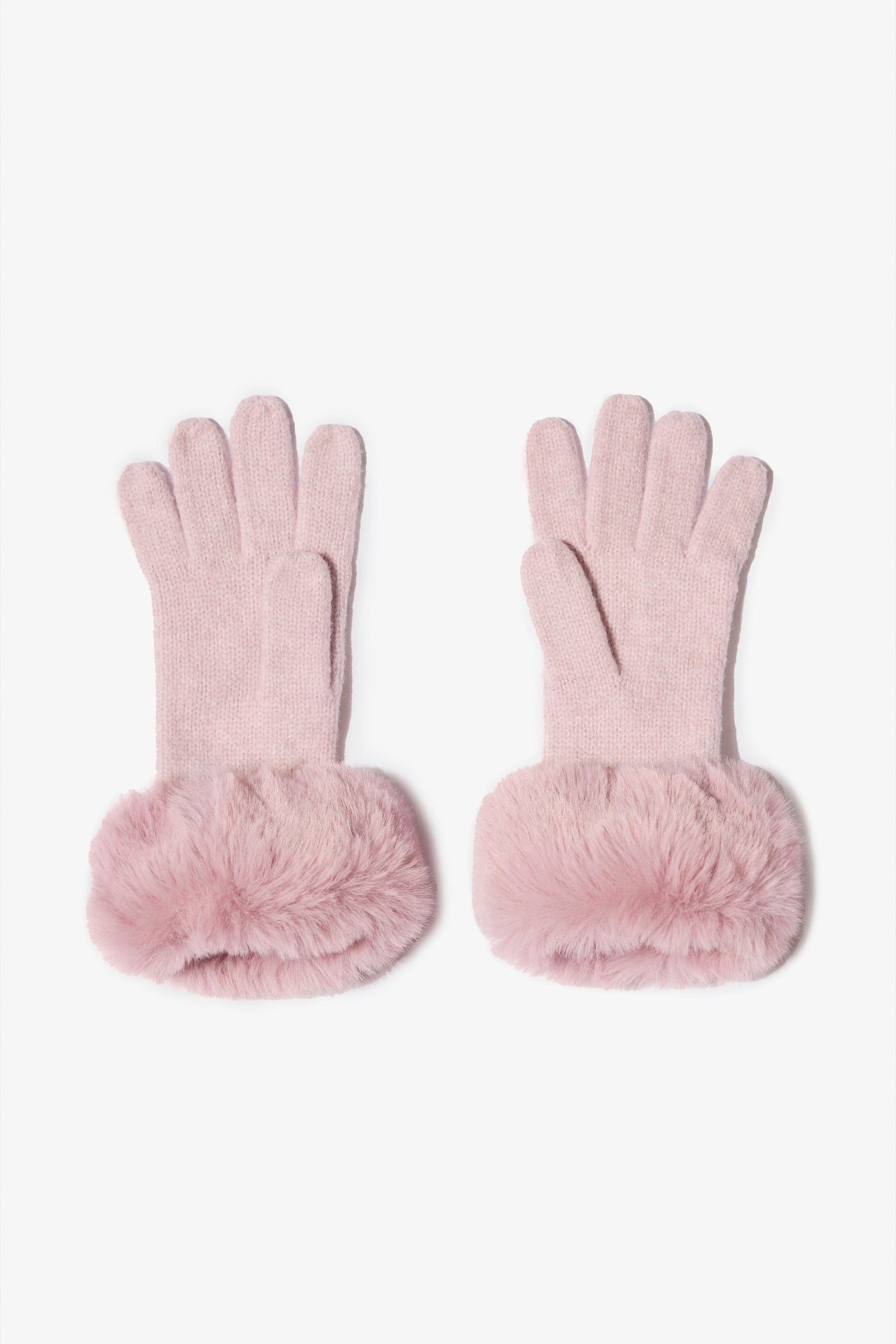 Knit Faux-Fur Cuff Gloves in Powder Pink - 2