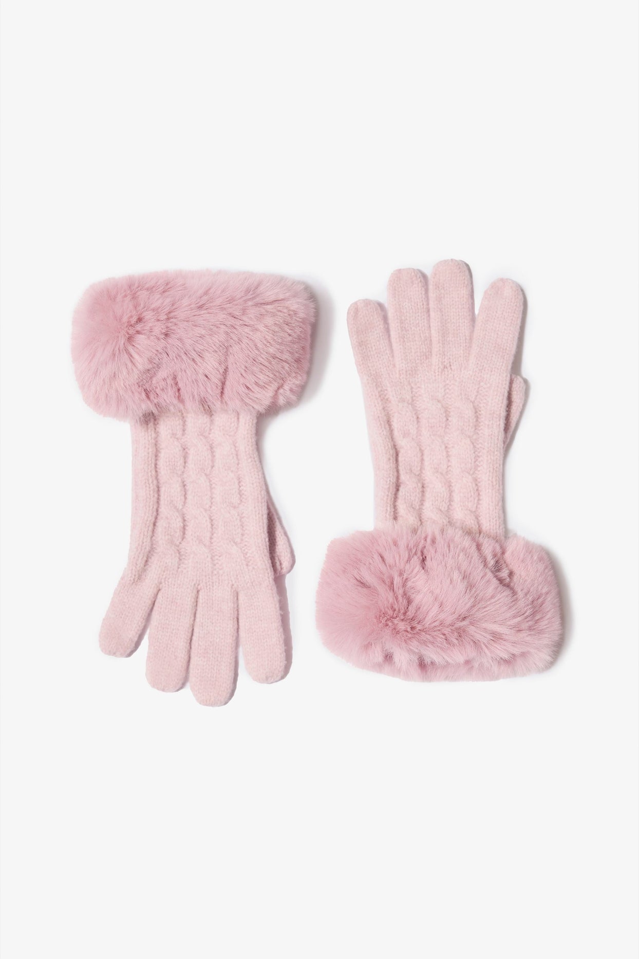 Knit Faux-Fur Cuff Gloves in Powder Pink