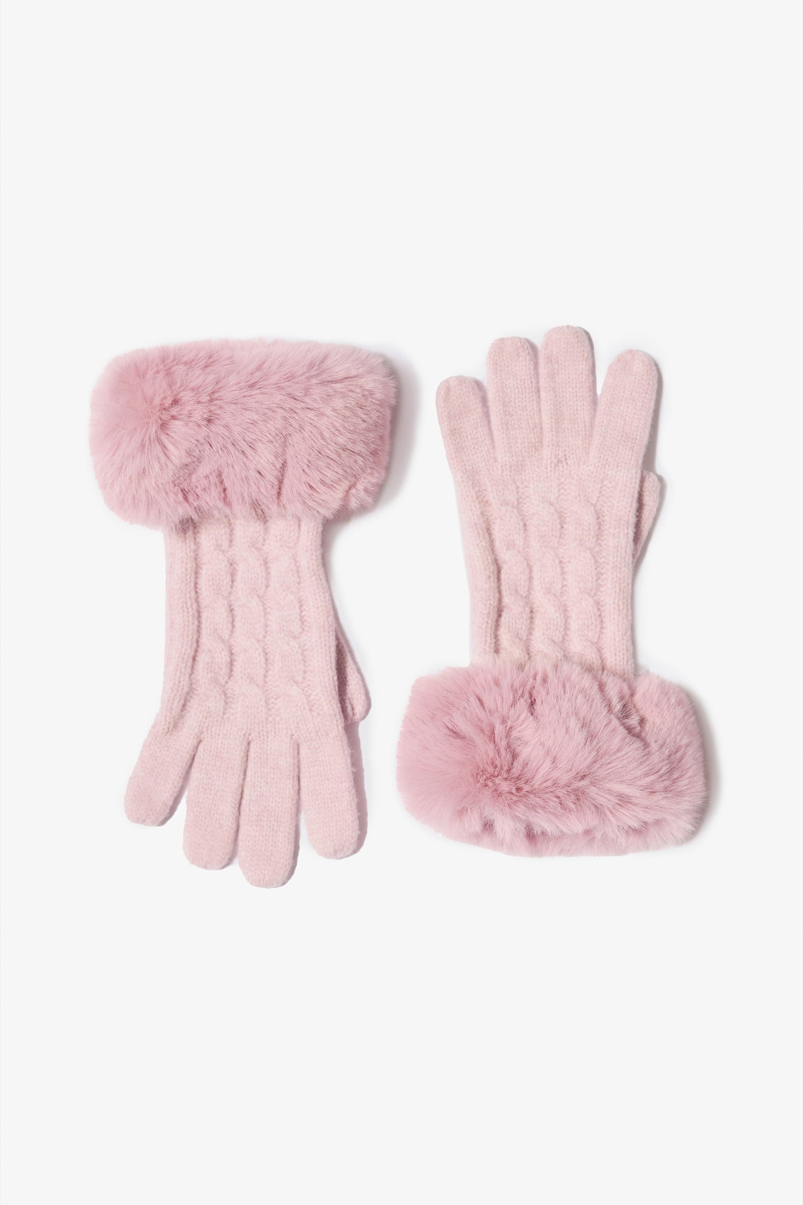 Knit Faux-Fur Cuff Gloves in Powder Pink - 1