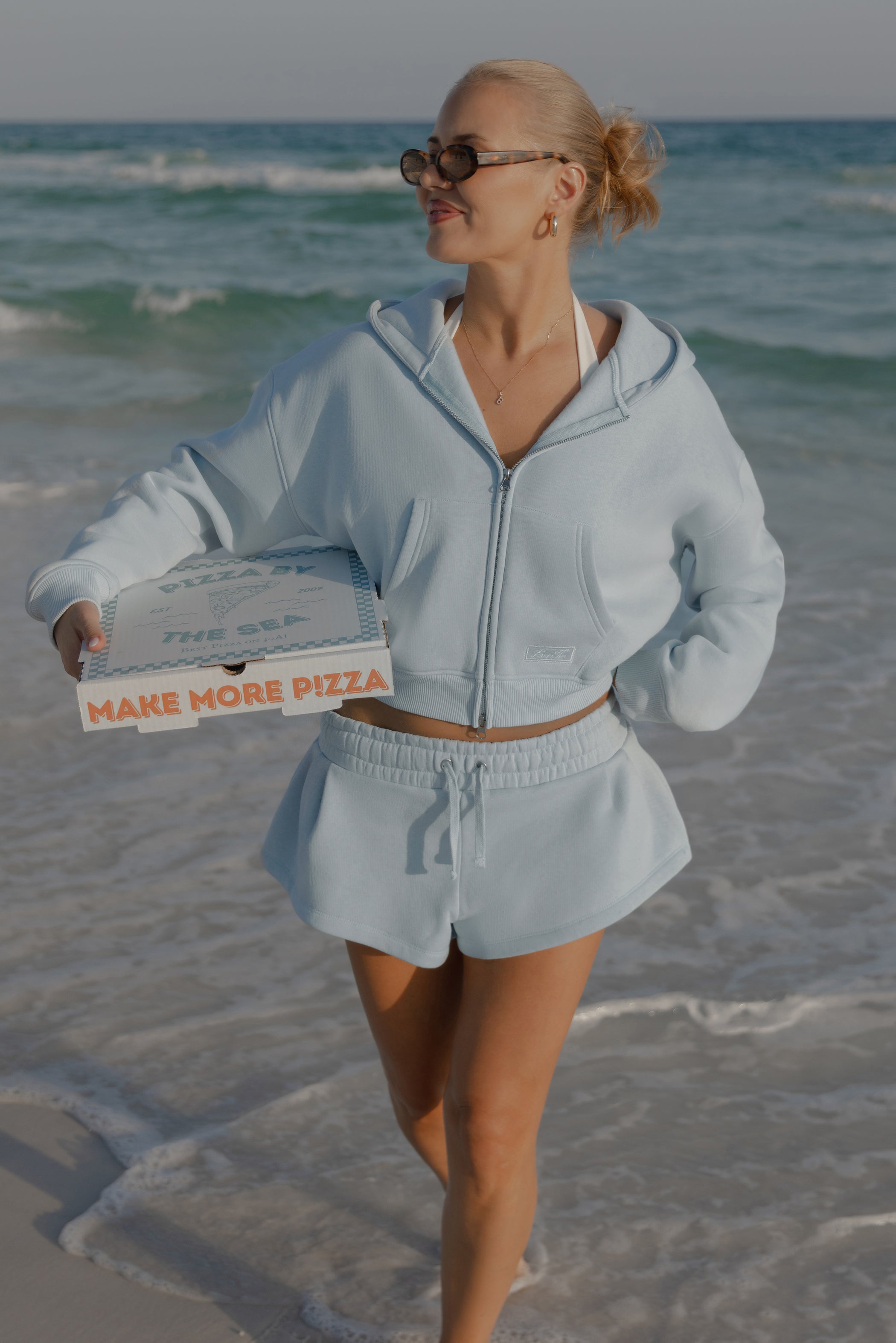 Oversized Zip-Up Hoodie  in Powder Blue - 1