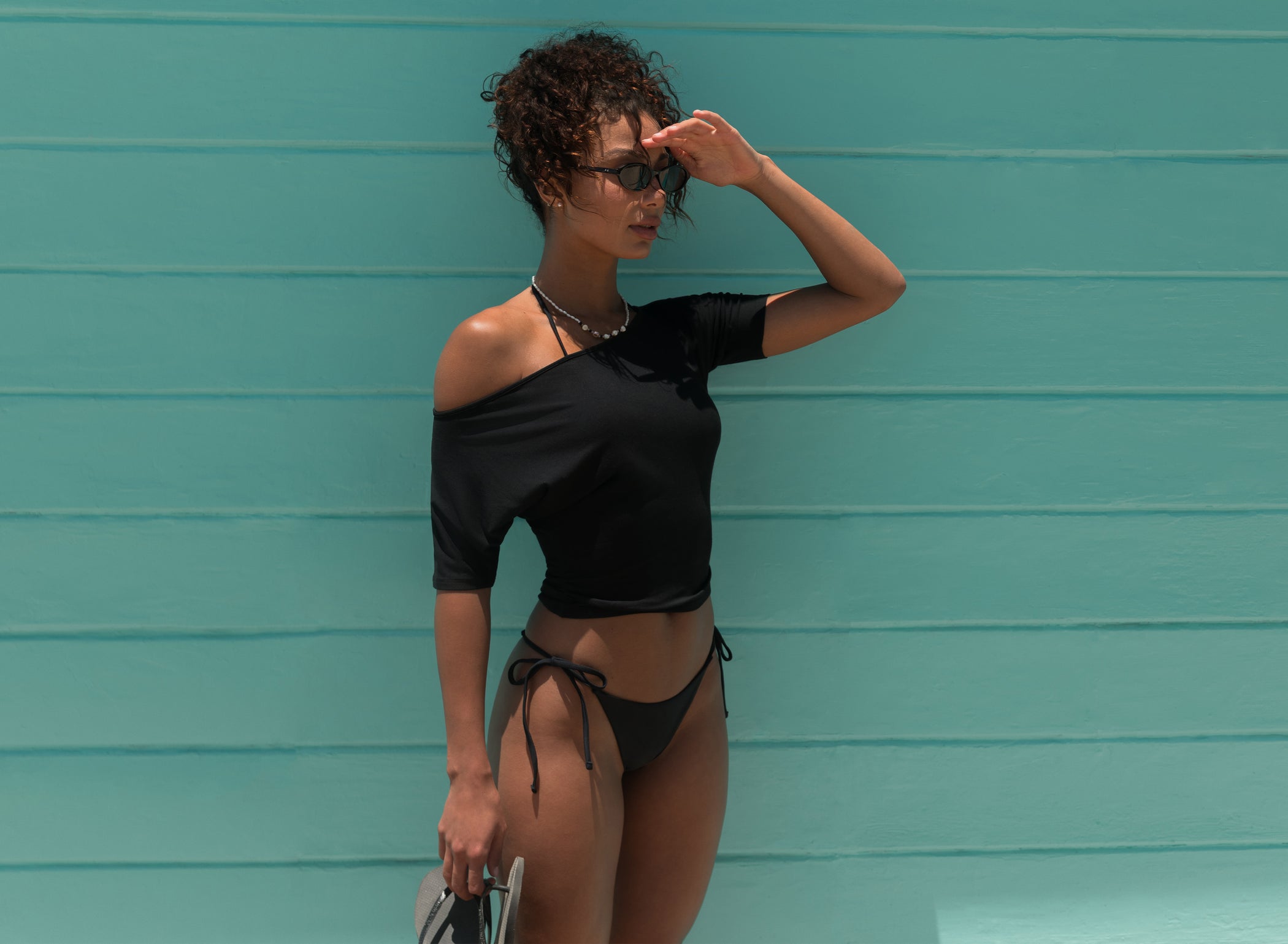 ButterCloud™ Slouchy Off-Shoulder Top in Black - 1