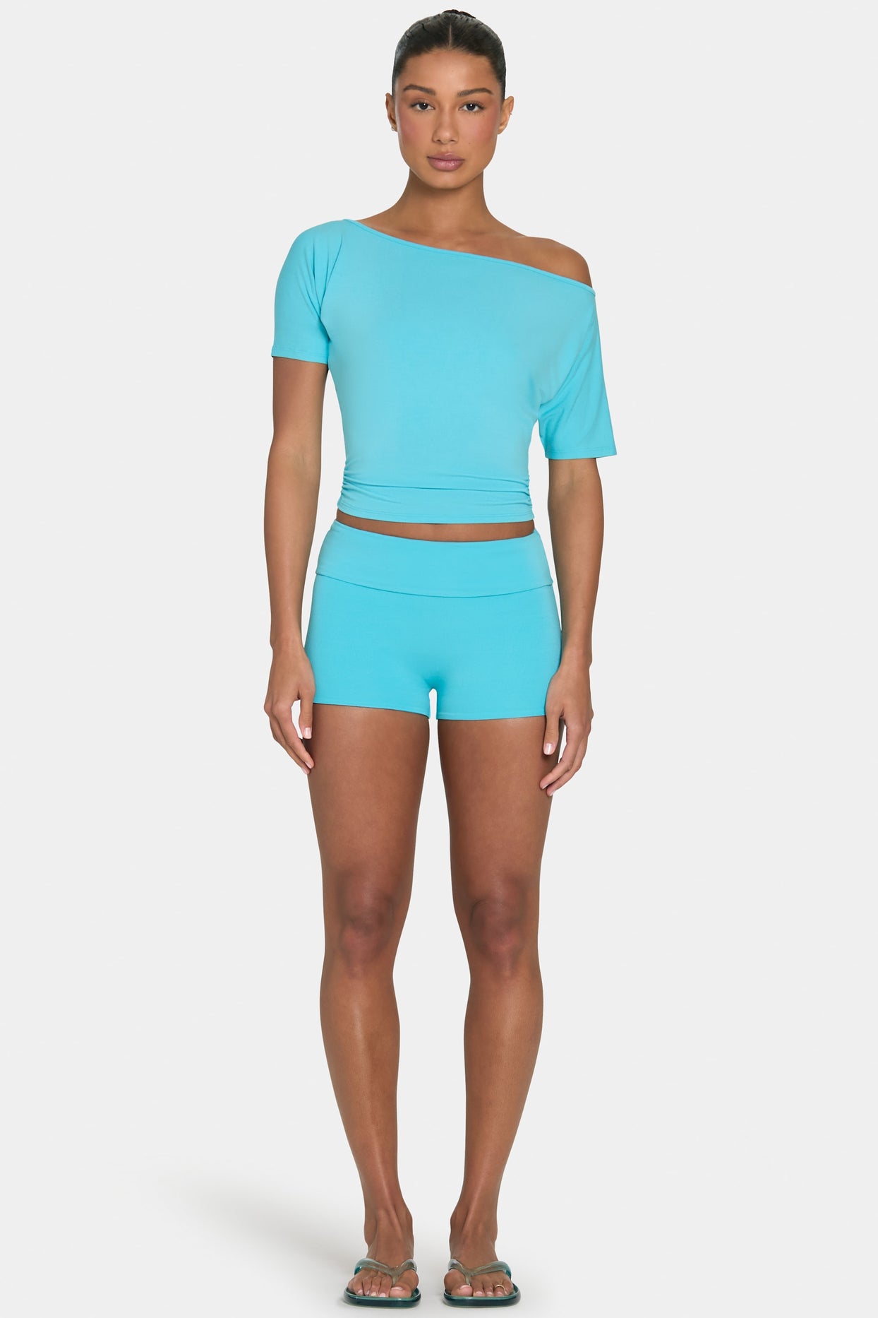 ButterCloud™ Mini Foldover Shorts in Aqua - 5