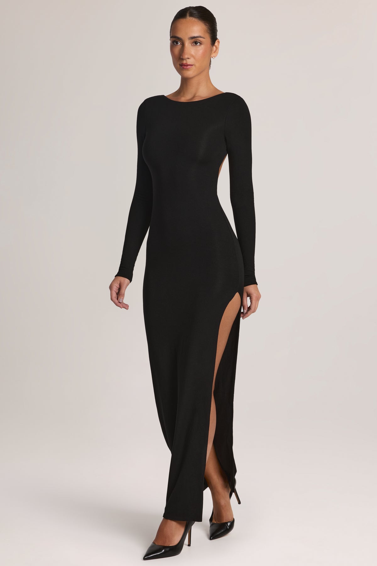 Long Sleeve Backless Maxi Dress in Black - 1