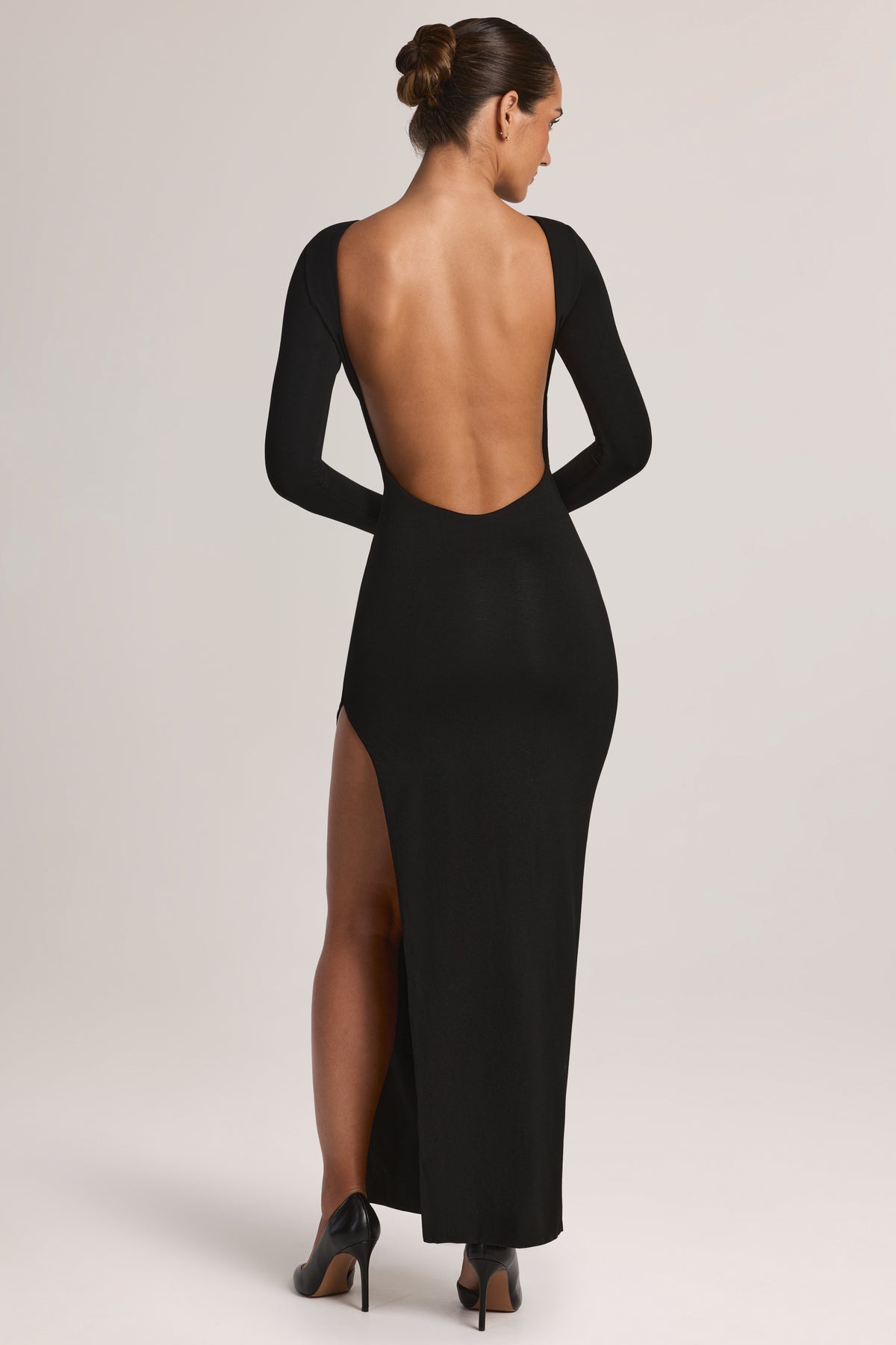 Long Sleeve Backless Maxi Dress in Black - 2