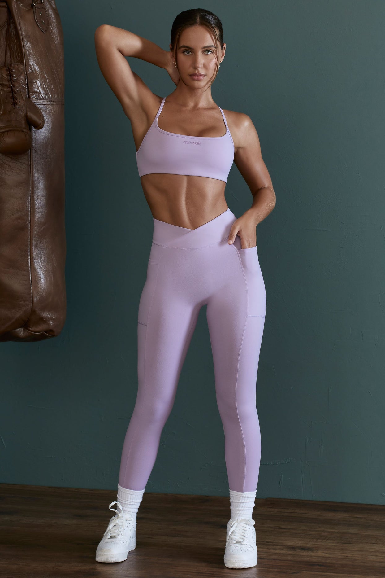 Petite High Waist Wrap Over Leggings in Lilac