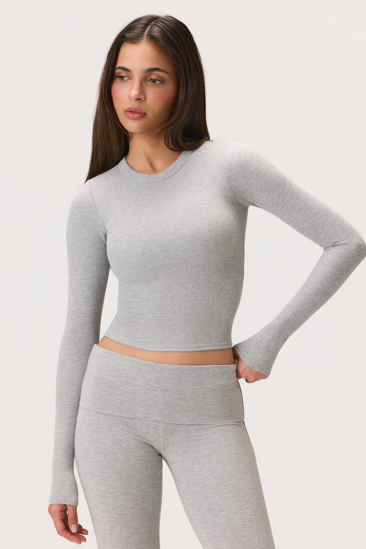 ButterCloud™ Long-Sleeve Crop Top in Grey Marl - 1