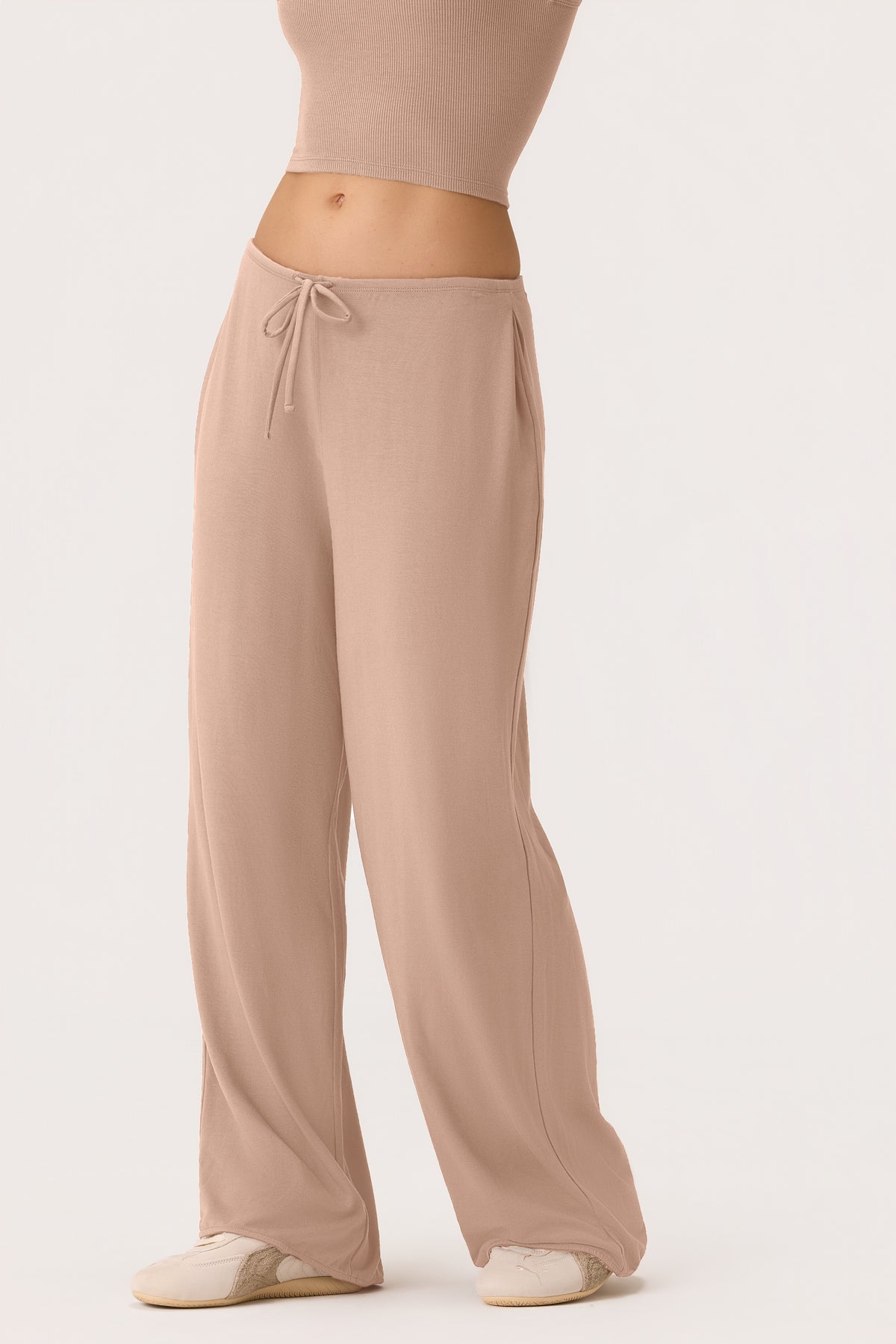 ButterCloud™ Tie-Waist Wide-Leg Trousers in Oatmeal - 1