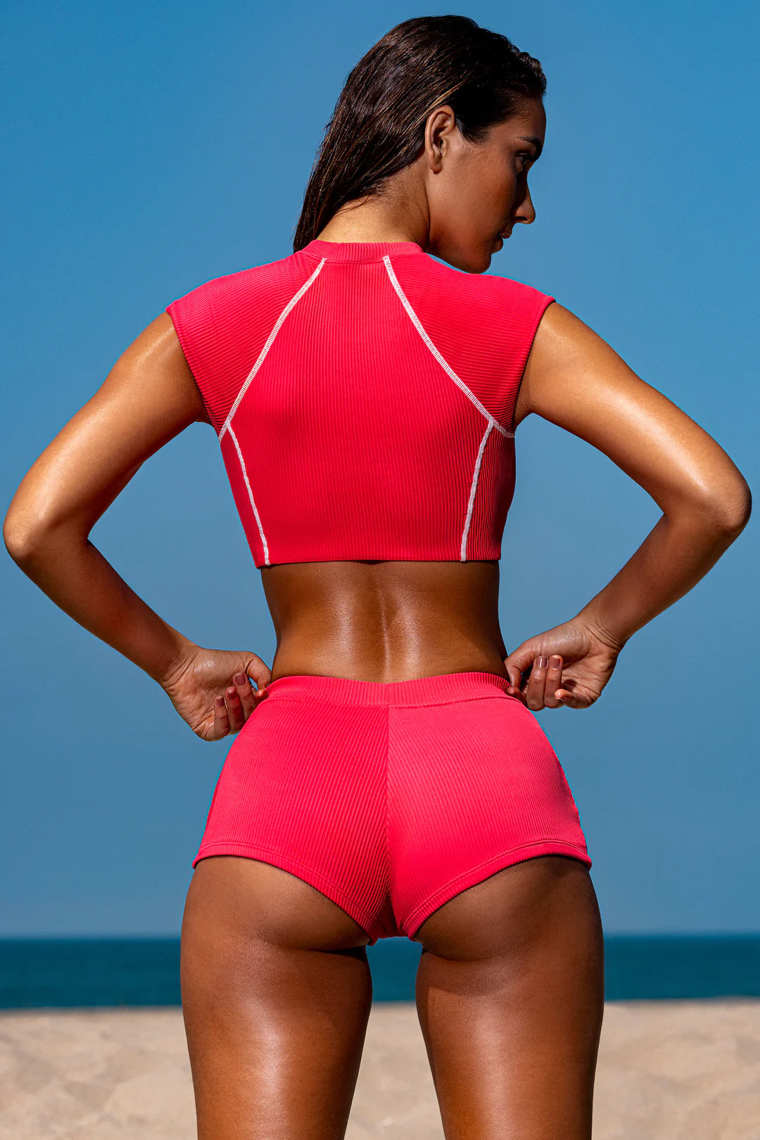 Cap Sleeve Crop Top in Hot Pink