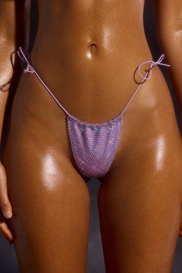 Drawstring Thong Bikini Bottoms in Lilac