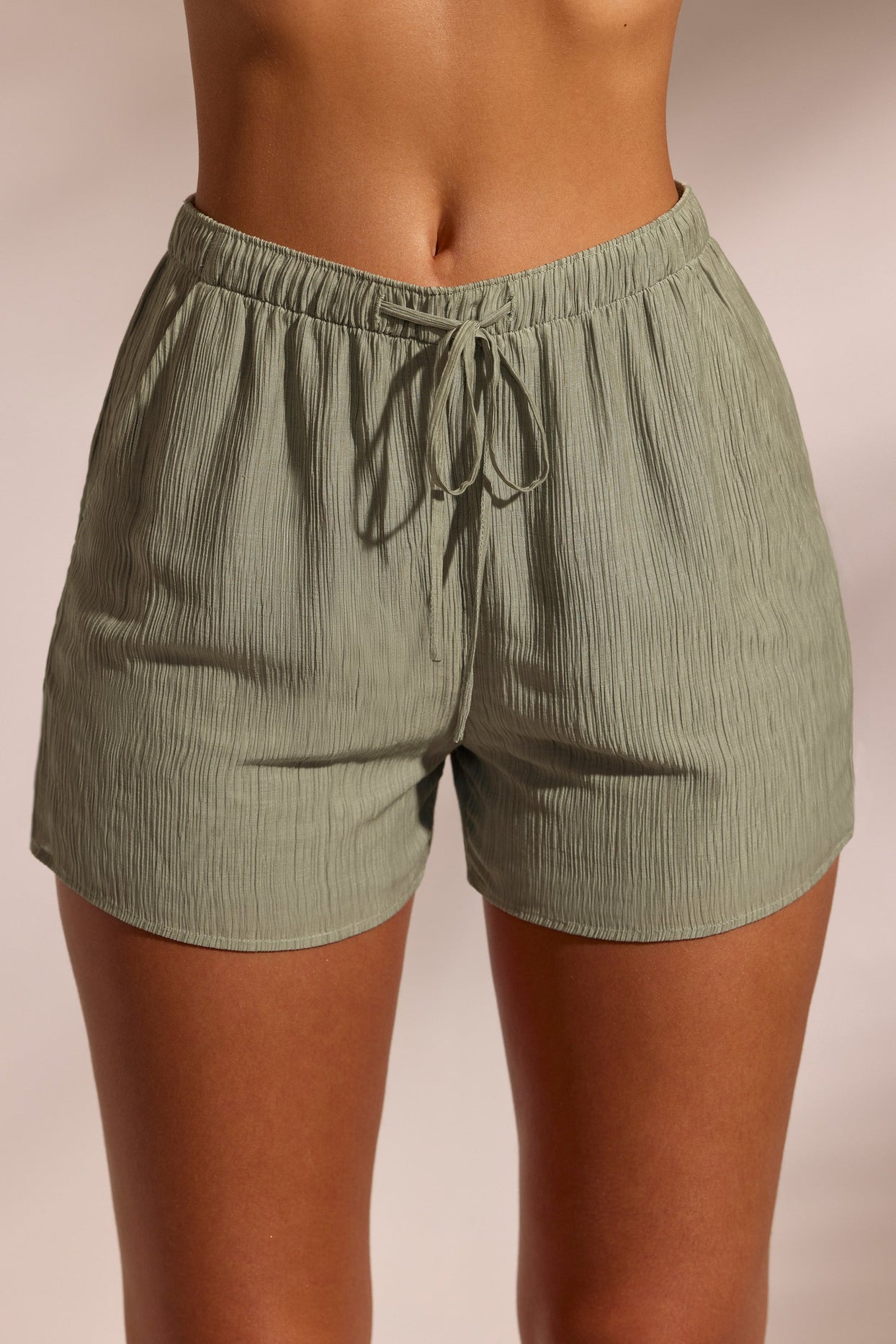 Crinkle Textured Beach Shorts in Light Green