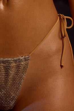 Drawstring Thong Bikini Bottoms in Gold