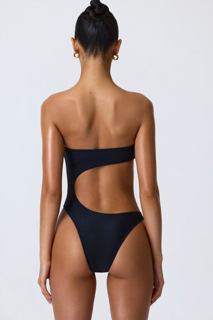 Embellished Cut-Out Bandeau Swimsuit in Black