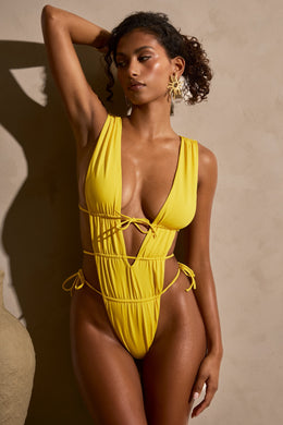 Ruched Cut-Out Swimsuit in Golden Yellow