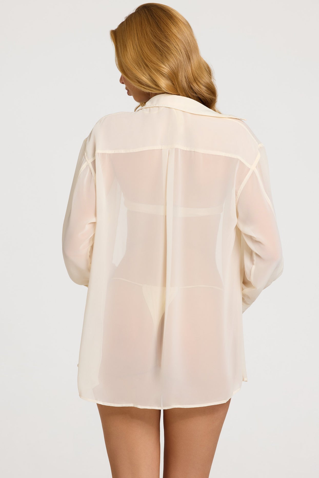 Pearl-Detail Oversized Shirt in Pearl White - 5