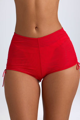 Sheer Ruched Mini Shorts in Fiery Red