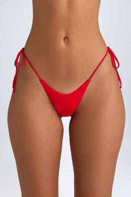 Side-Tie Cheeky Bikini Bottoms in Fiery Red