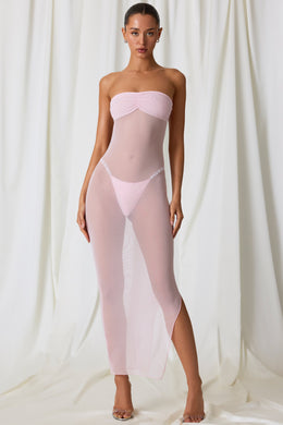 Ruched Bandeau Midi Dress in Soft Pink