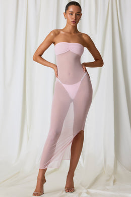 Ruched Bandeau Midi Dress in Soft Pink