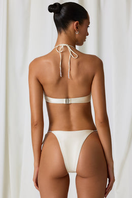 Pearl-Detail Cheeky Bikini Bottoms in Pearl White