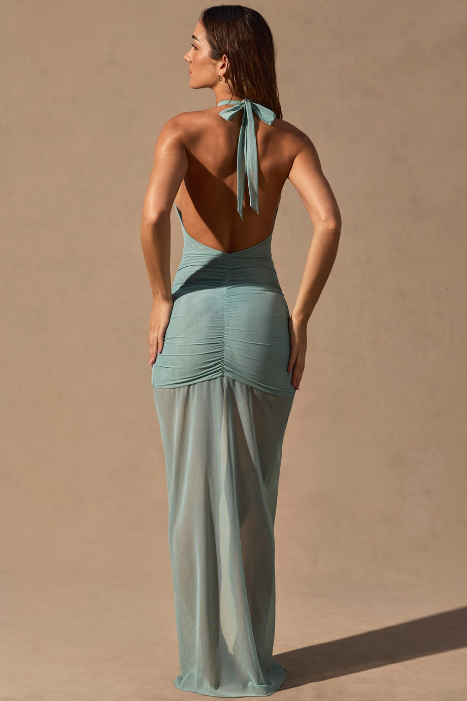 Cut-Out Halterneck Maxi Dress in Seafoam Green