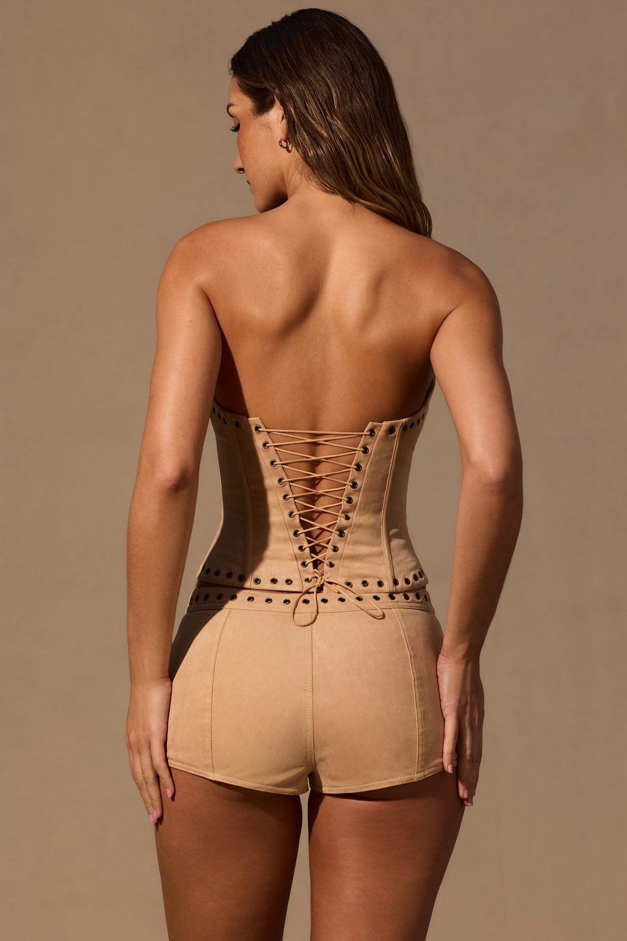Lace-Up Corset Top  in Tan - 2