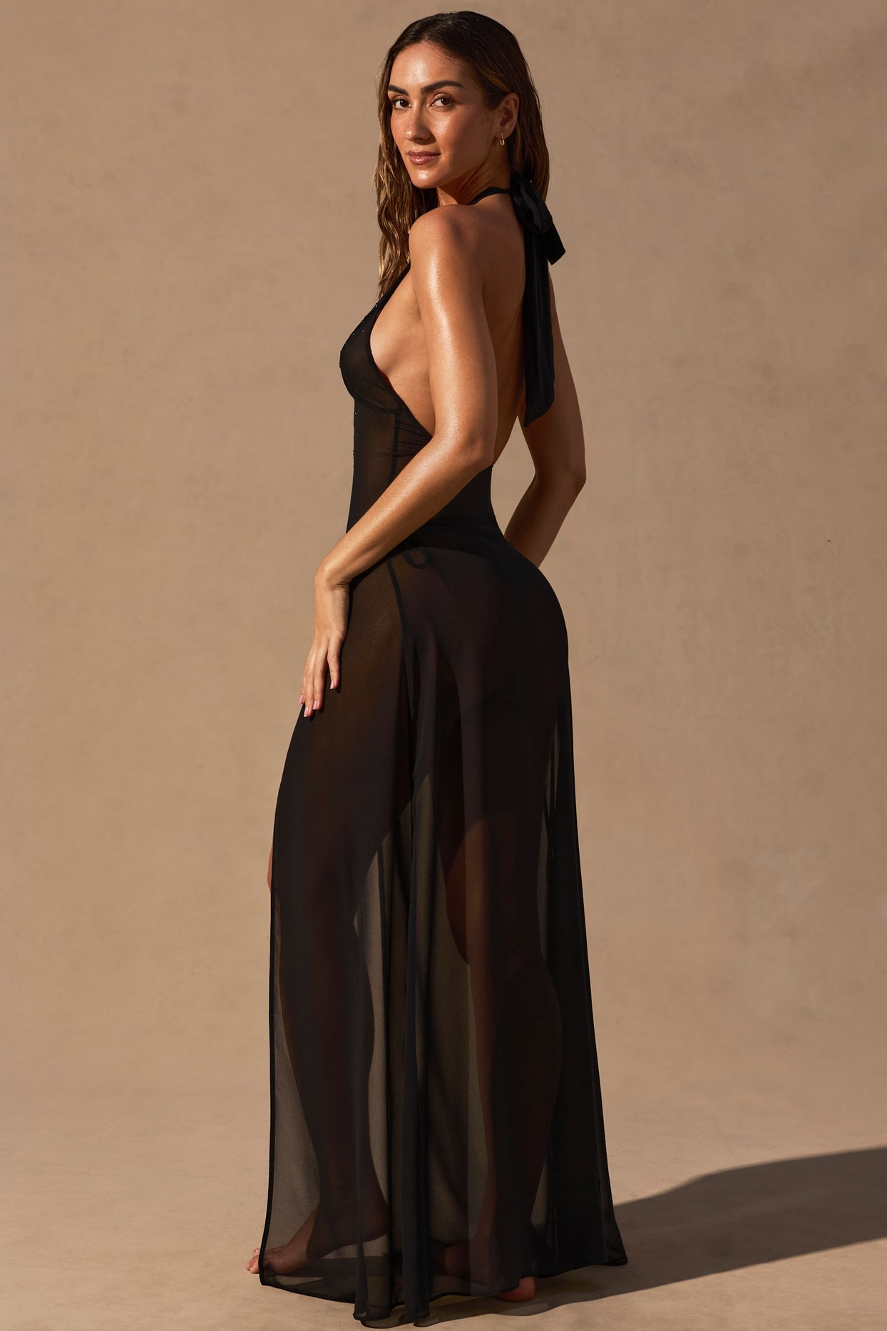 Halterneck Maxi Dress in Black - 10