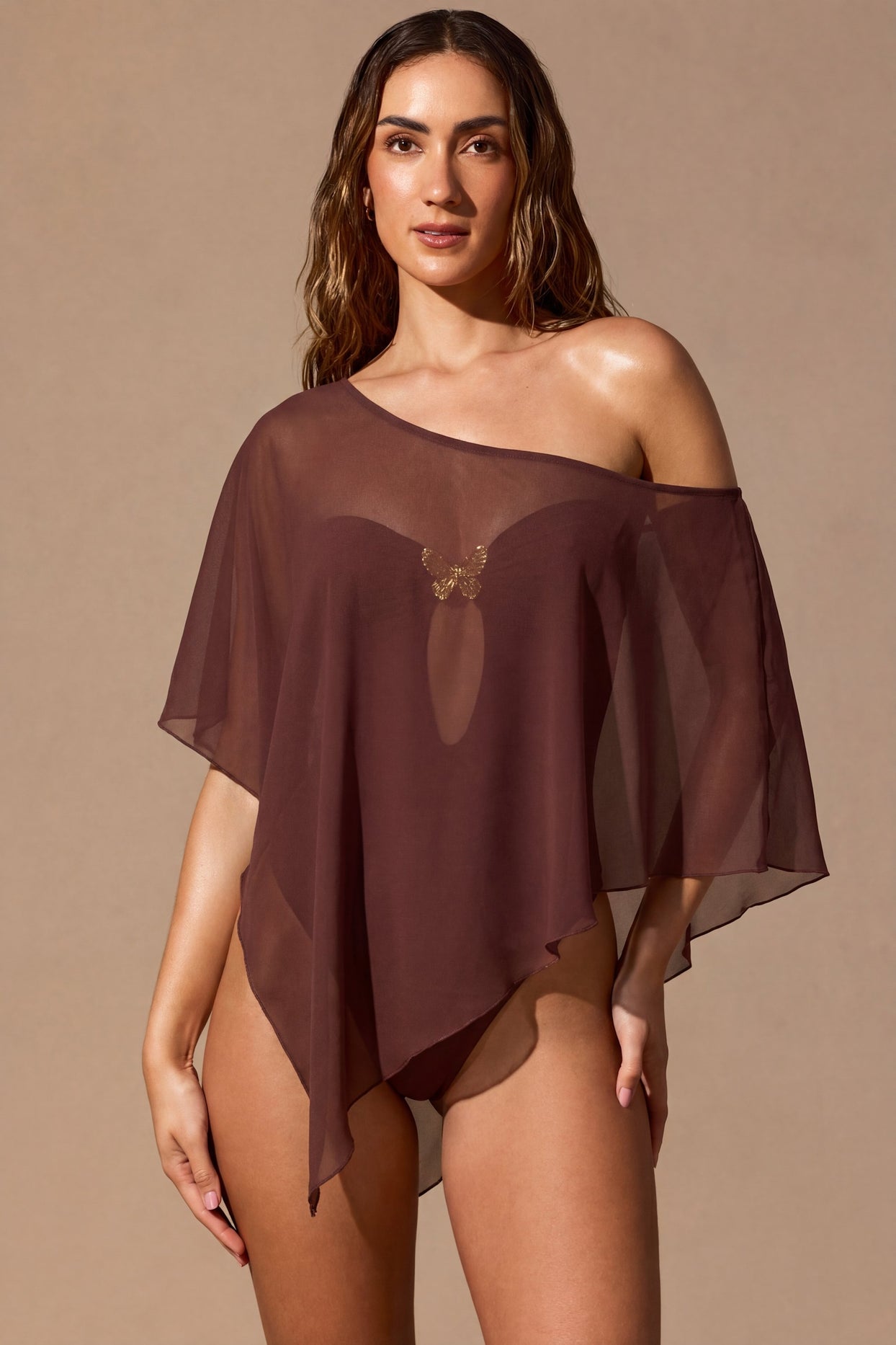 Sheer Poncho in Espresso Brown