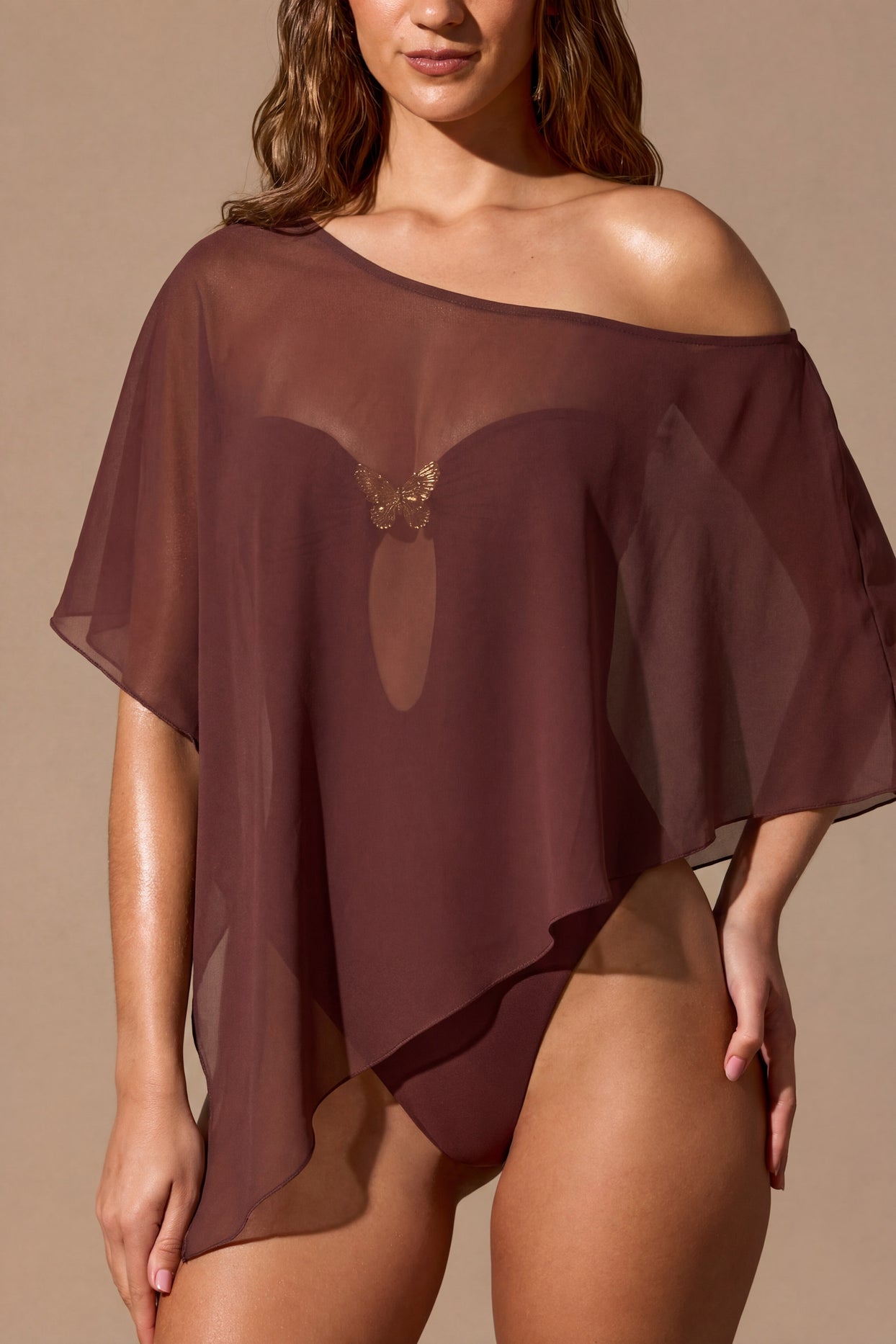 Sheer Poncho in Espresso Brown