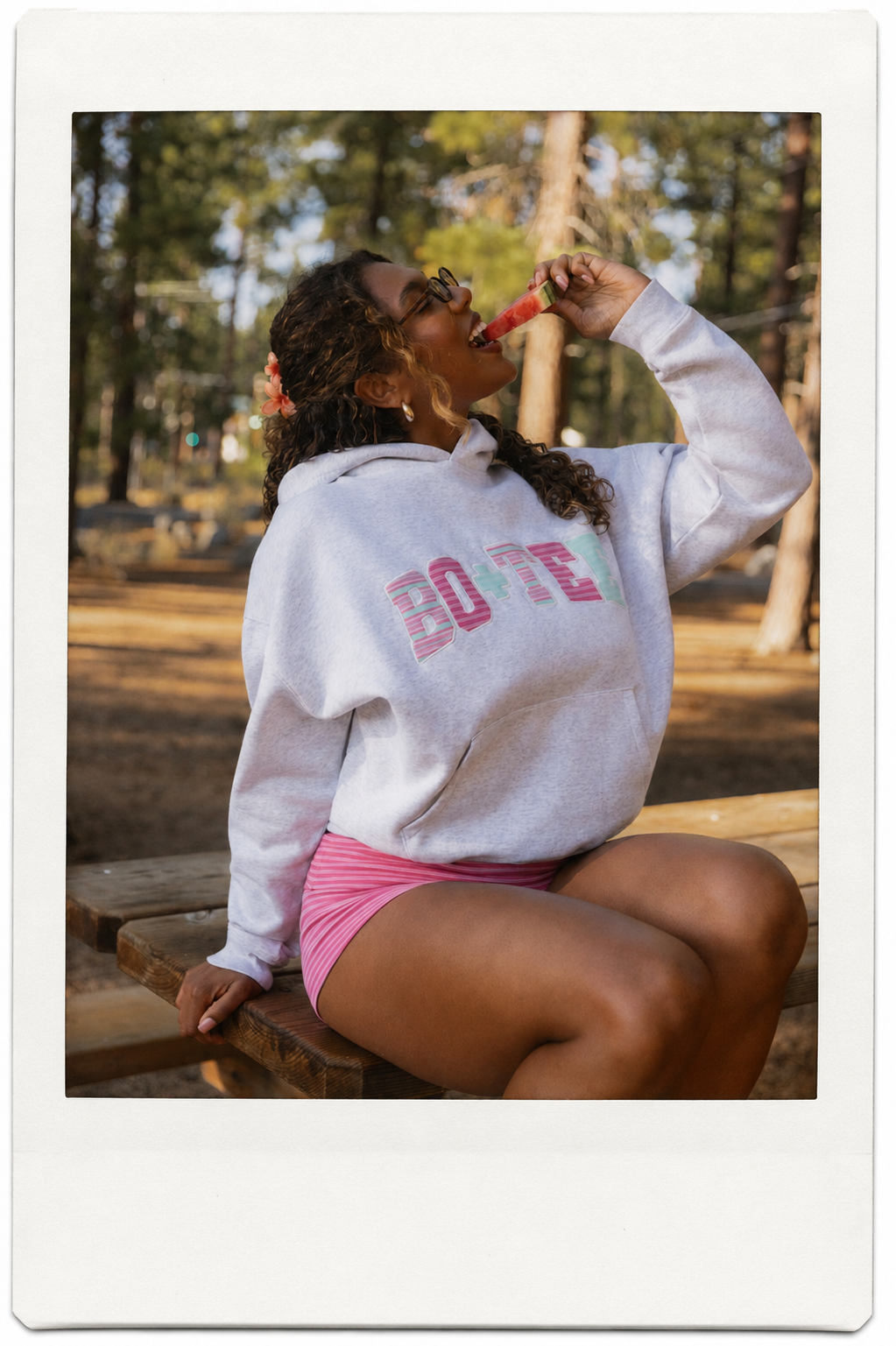 Oversized Applique Hoodie in Grey Marl Stripe - 1