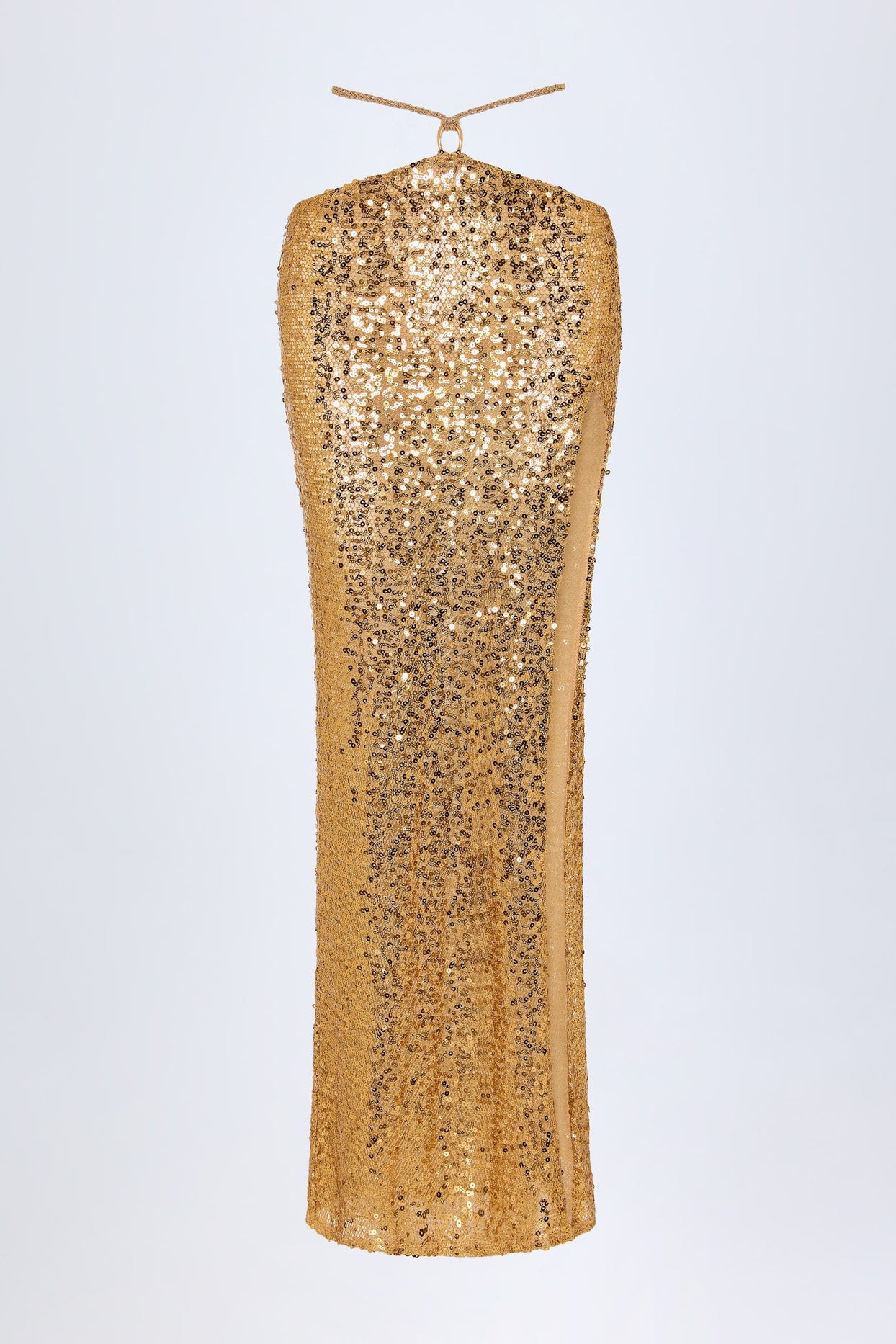 Embellished Hardware-Detail Strappy Maxi Skirt in Gold