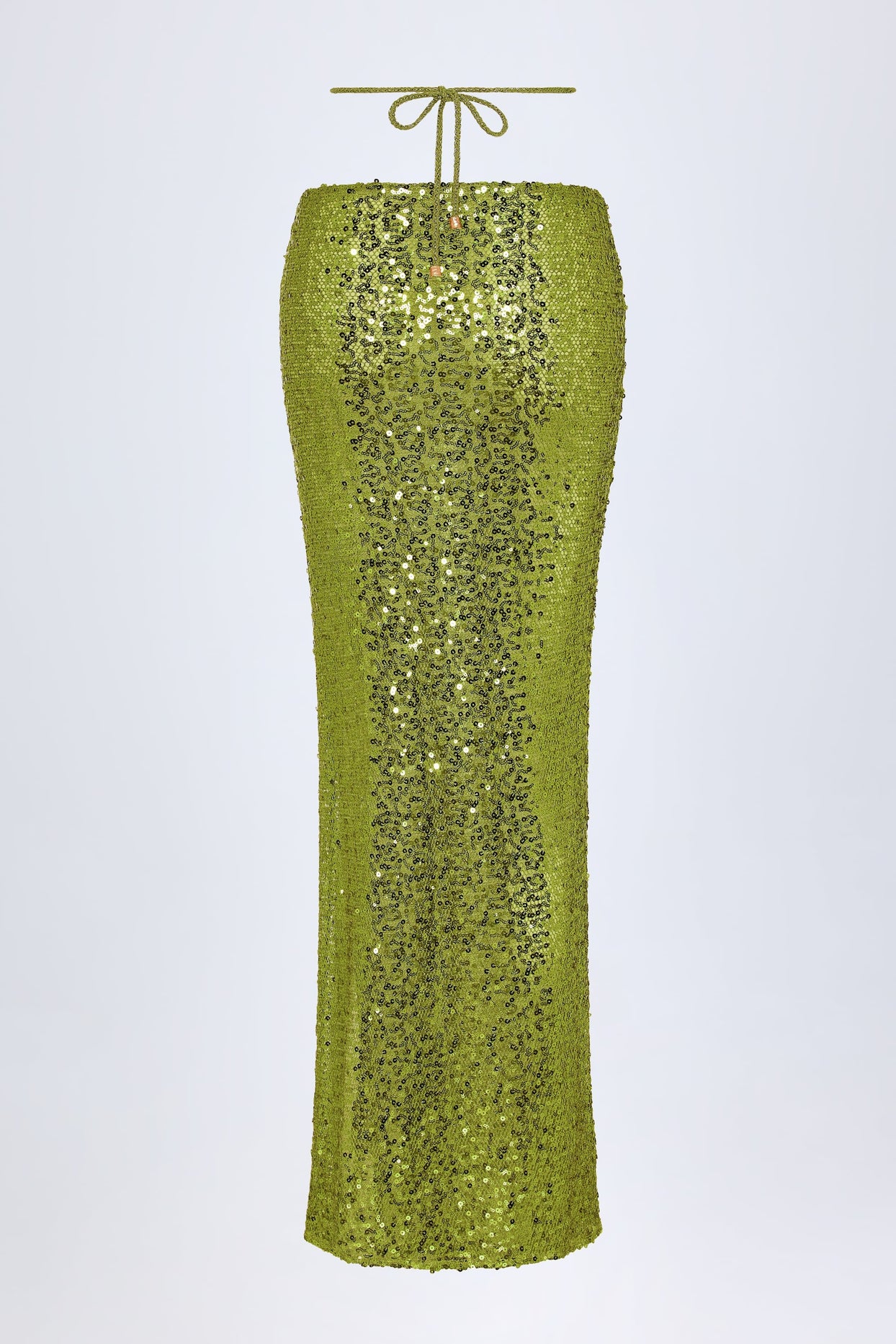 Embellished Hardware-Detail Strappy Maxi Skirt in Olive Green