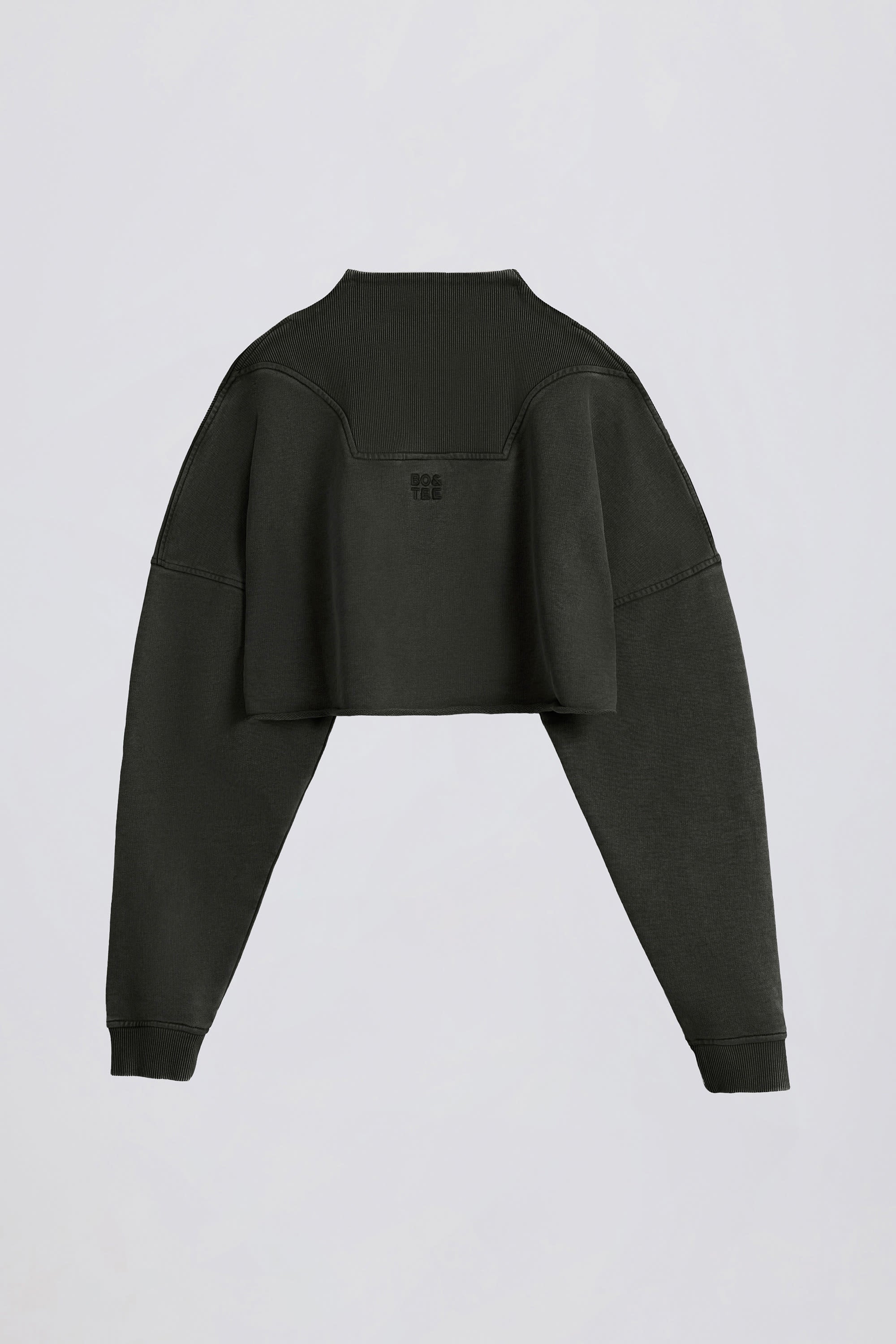 Cotton Jersey Acid Wash Cropped Sweatshirt  in Ash