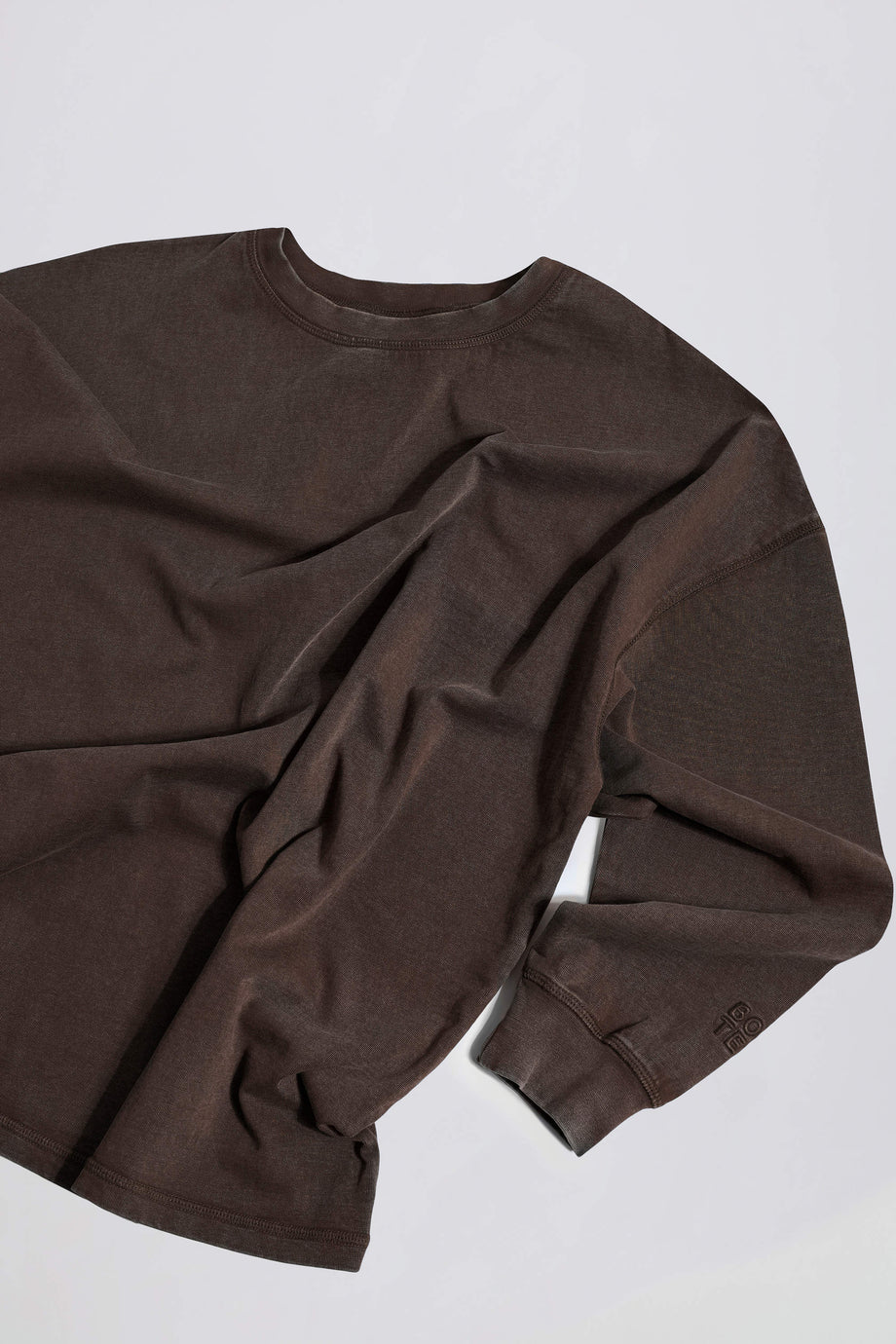 Acid Wash Long-Sleeve Oversized T-Shirt in Brown