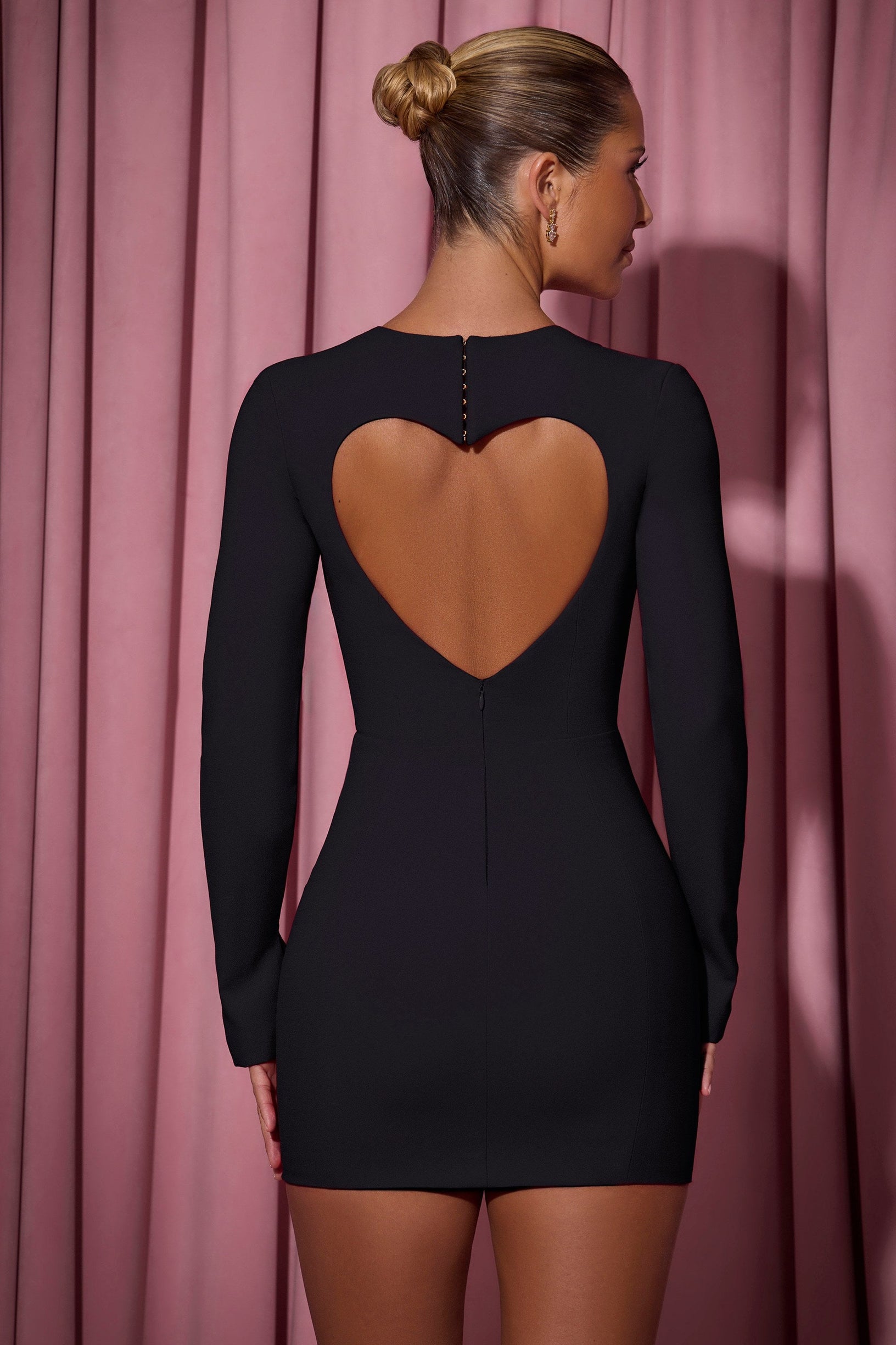 Cut-Out Heart-Detail Bodycon Mini Dress in Black - 1