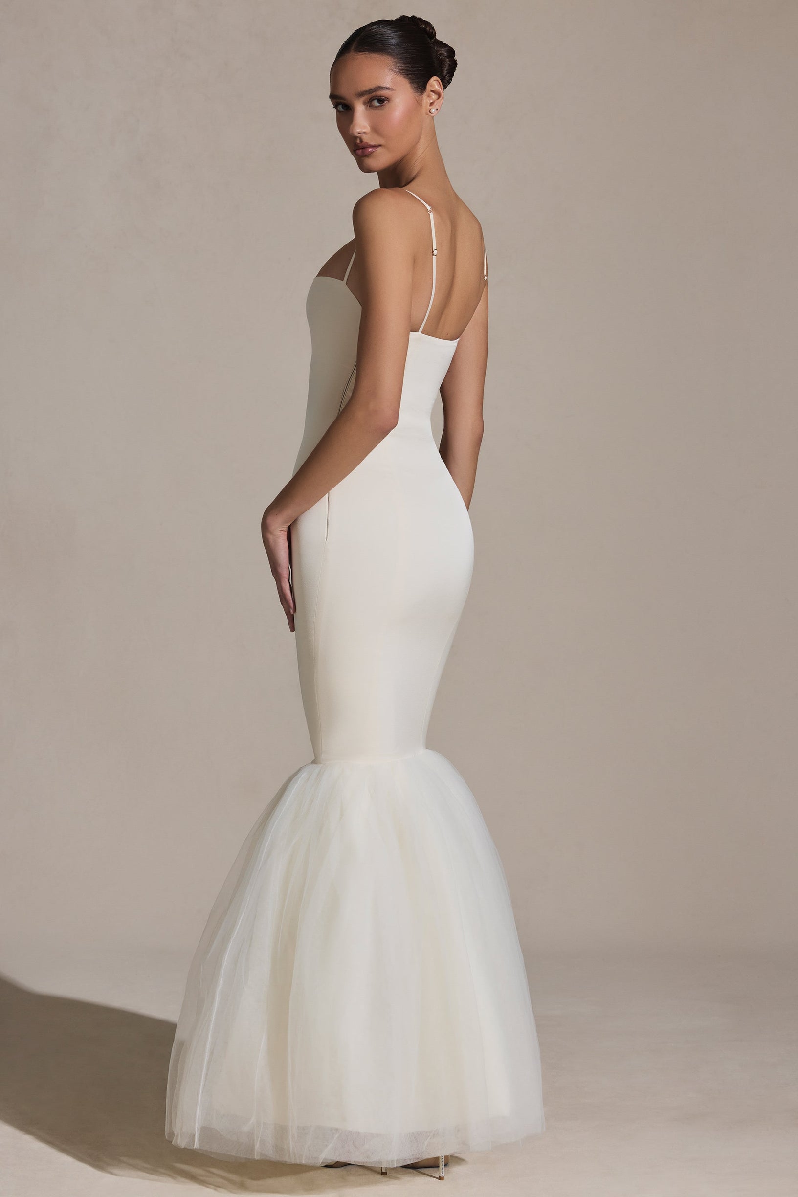 Tulle Hem Fishtail Gown in Ivory - 2