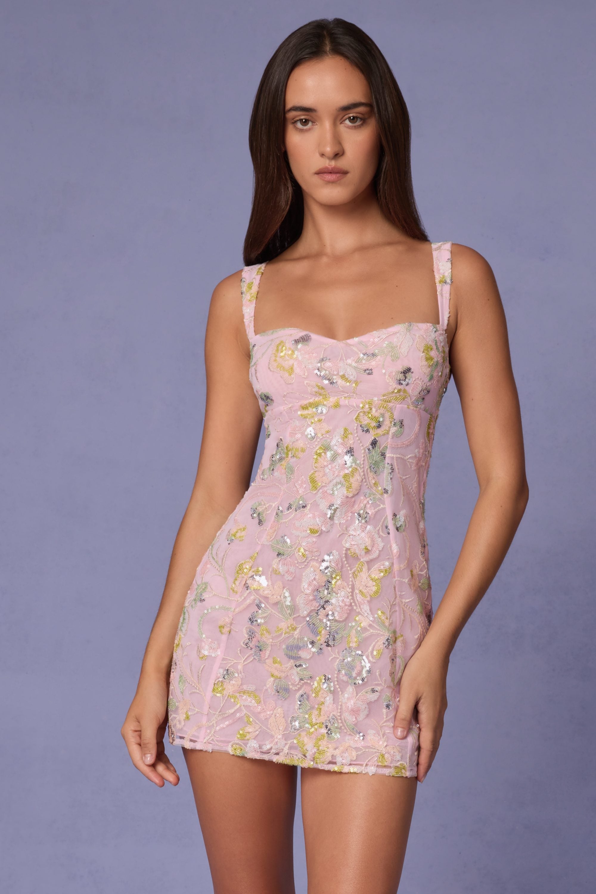 Adia Embellished A-line Mini Dress in Soft Pink | Oh Polly Adia Embellished A-line Mini Dress in Soft Pink | Oh Polly