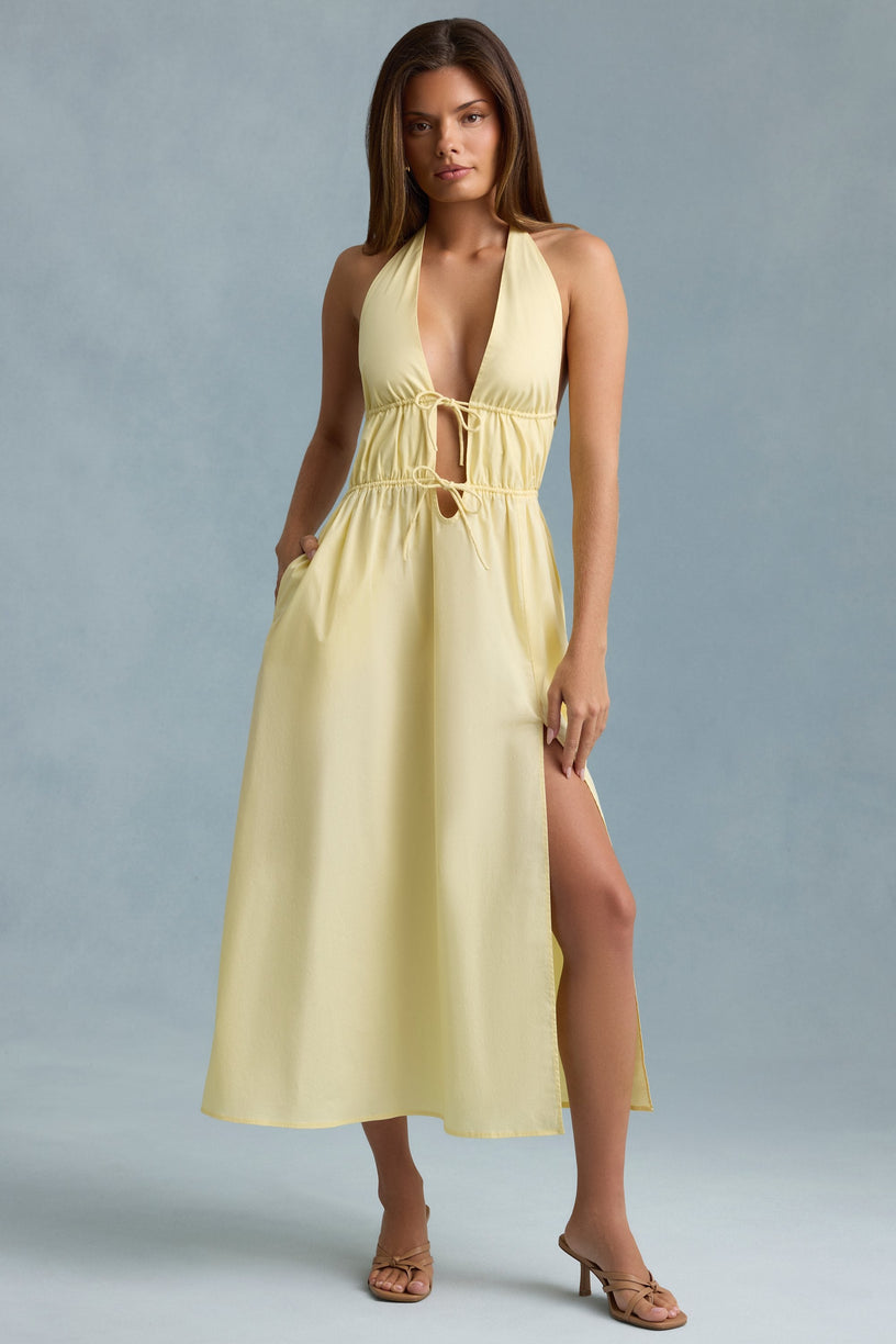 Backless Cotton-Poplin Midaxi Dress in Lemon Yellow - 1