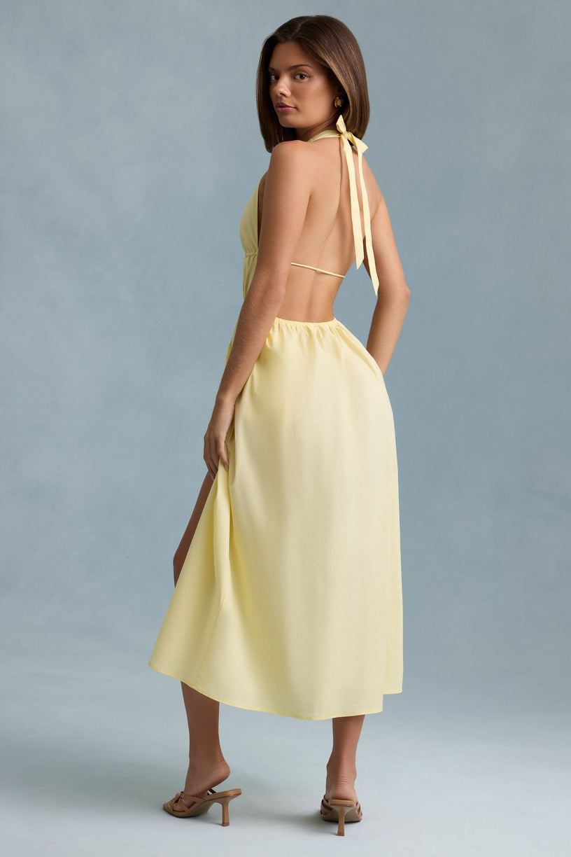 Backless Cotton-Poplin Midaxi Dress in Lemon Yellow - 2