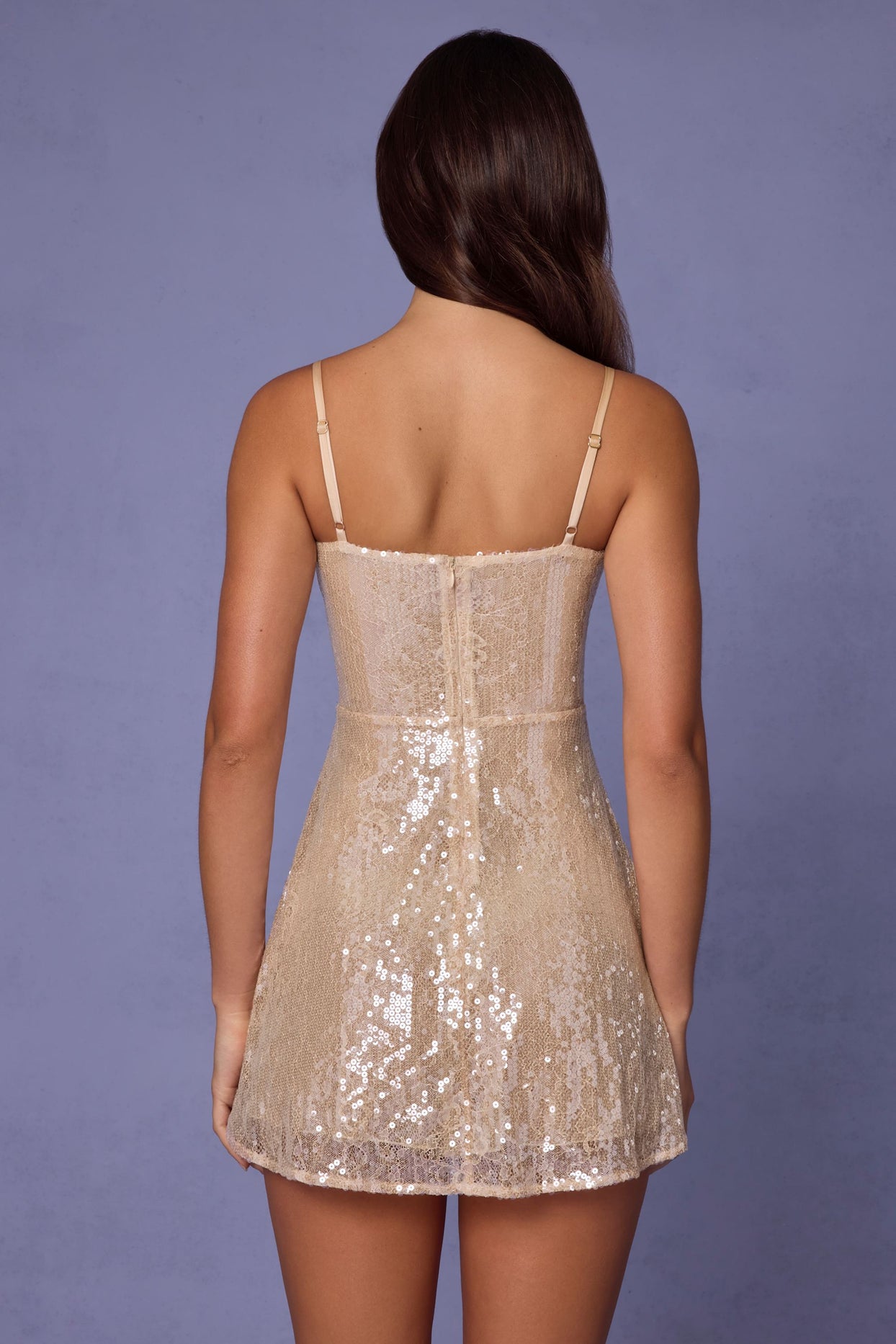 Embellished A-Line Mini Dress in Pale Peach