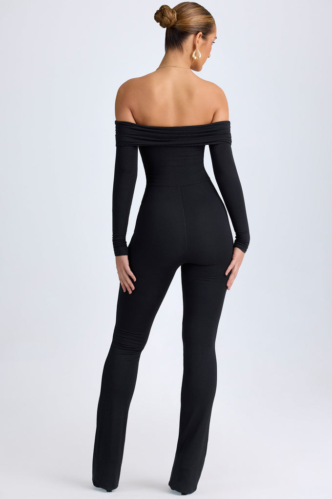 Modal Off-Shoulder Ruched Jumpsuit in Black