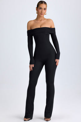 Modal Off-Shoulder Ruched Jumpsuit in Black