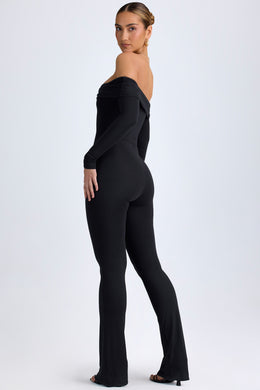 Petite Modal Off-Shoulder Ruched Jumpsuit in Black